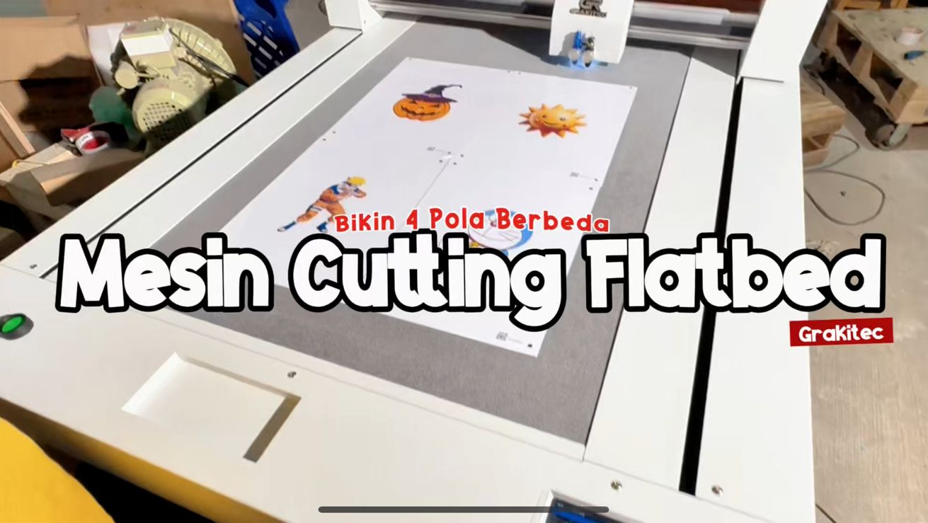 Cutting Pola Berbeda 4 Lembar Sekaligus di Mesin Cuttinh Sticker Flatbed | GRAKITEC