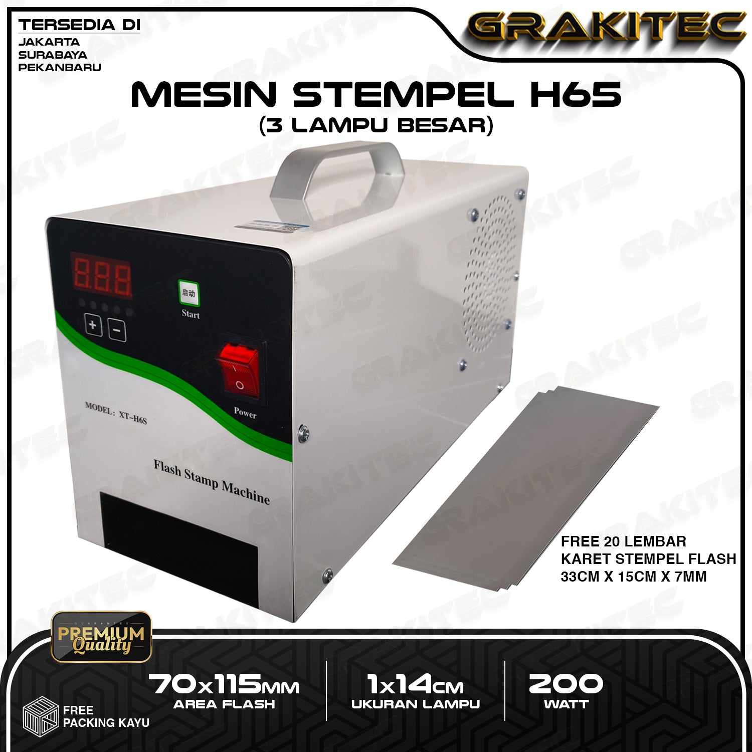 Grakitec Mesin Stempel H6S Putih 3 Lampu - 1x Flash Jadi