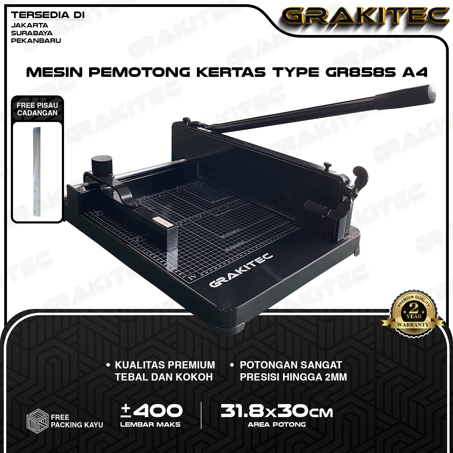 Mesin Pemotong Kertas 1 rim A4 858 Kualitas Super Premium ( Alat Potong Kertas hvs, Sticker, Art Paper, Undangan,Buku,Brosur Ukuran A4