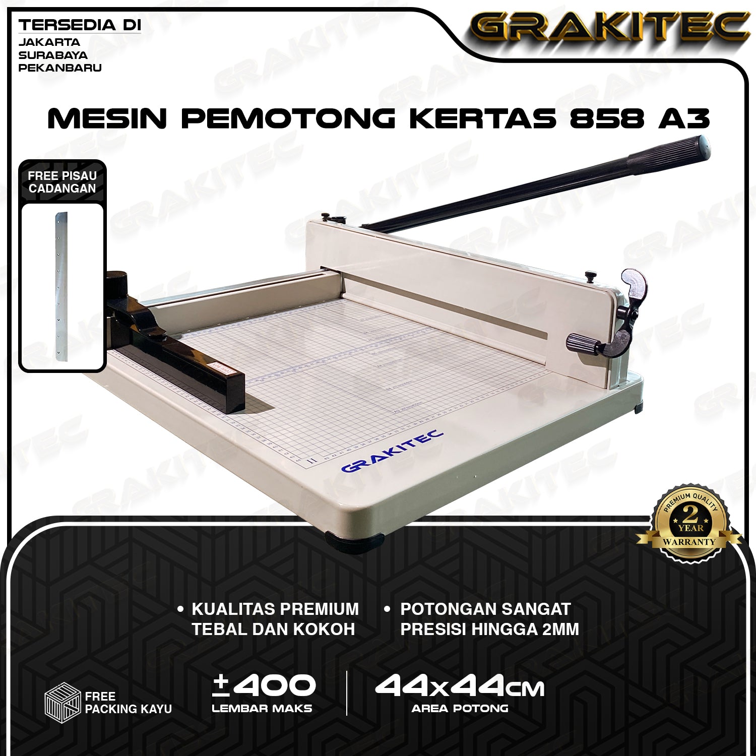 Mesin Pemotong Kertas 1 rim A3 858 Kualitas Super Premium ( Alat Potong Kertas hvs, Sticker, Art Paper, Undangan,Buku,Brosur Ukuran A5 A4 F4 B4 A3