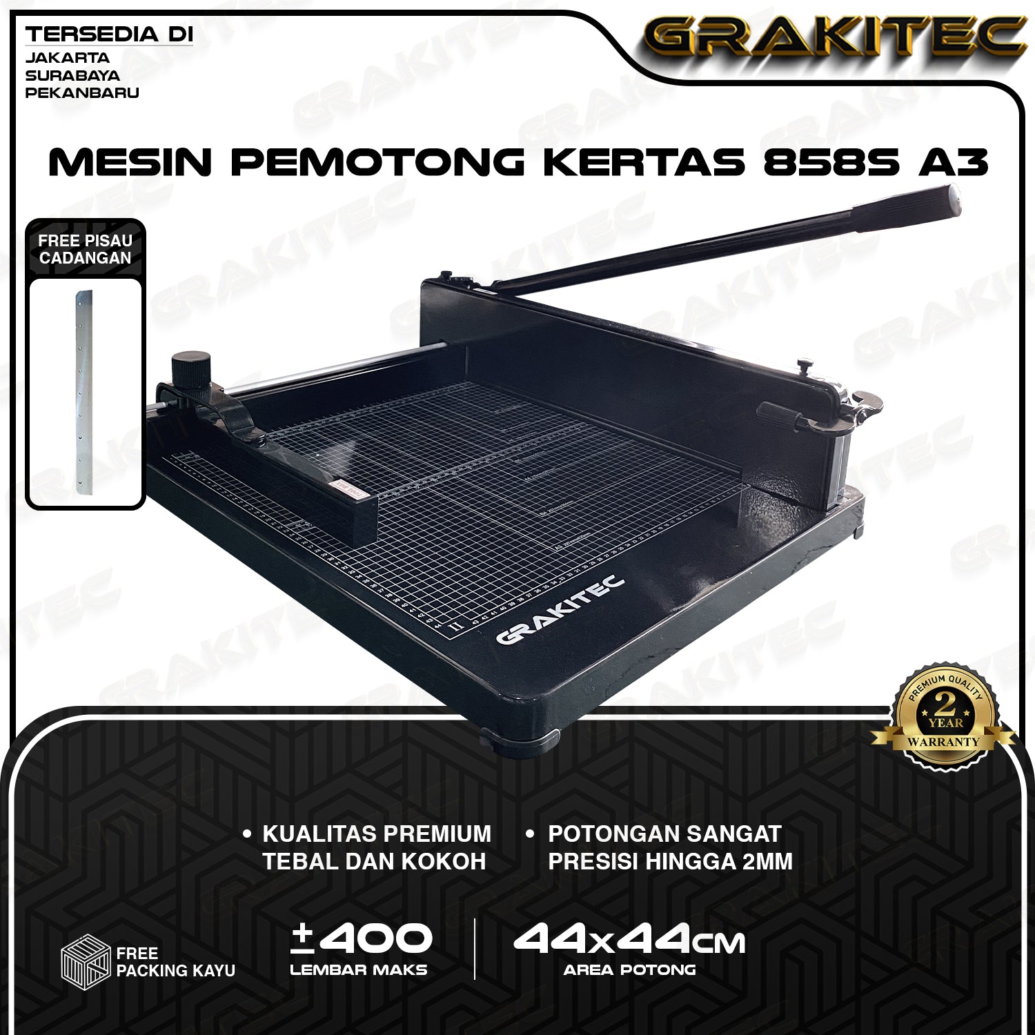 Mesin Pemotong Kertas 1 rim A3 858 Kualitas Super Premium ( Alat Potong Kertas hvs, Sticker, Art Paper, Undangan,Buku,Brosur Ukuran A5 A4 F4 B4 A3