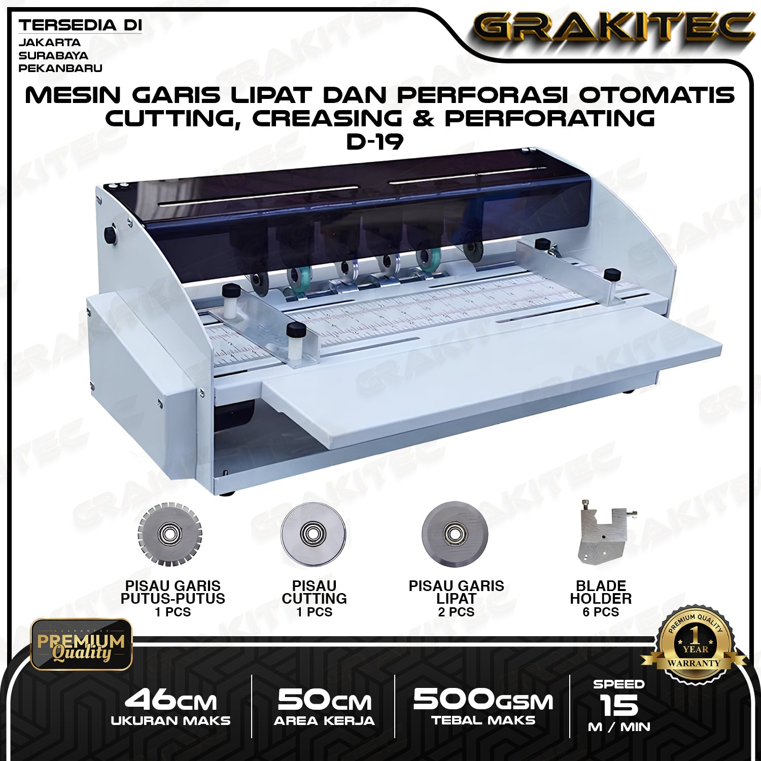 Mesin Electric Cutting, Creasing & Perforating ( Mesin Pembuat Lipatan, Garis Putus Putus ) Grakitec
