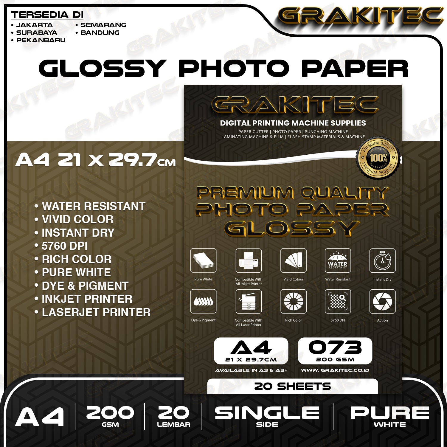 Kertas Foto Glossy A4 - GRAKITEC Premium Photo Glossy Paper A4 260, 230, 200, 180, 120 GSM