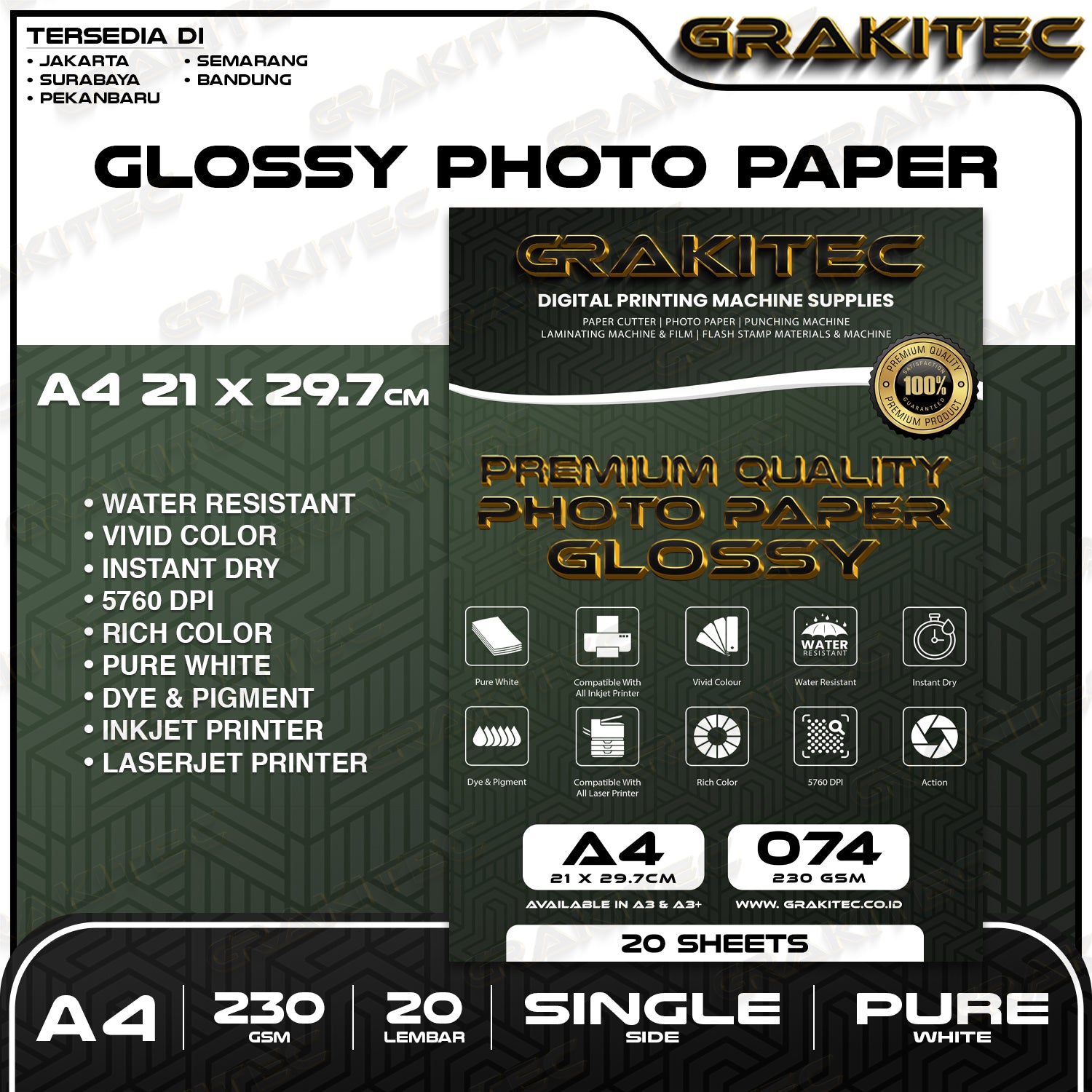 Kertas Foto Glossy A4 - GRAKITEC Premium Photo Glossy Paper A4 260, 230, 200, 180, 120 GSM
