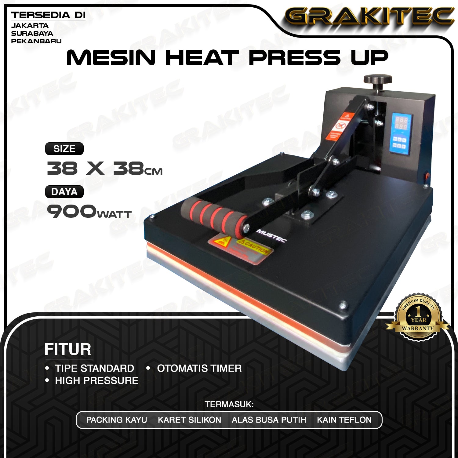 Mesin Press Sablon Kaos 38x38 900 Watt Heat Press HIGH PRESSURE (ALAS ALUMINIUM + KARET SILIKON ASLI) Mesin Sablon untuk Kaos,Bag,Puzzle,PlatAluminium,Bantal(DTG,DTF,Polyflex,Sublime,Transfer,Paper,Platisol,Rubber) all varian