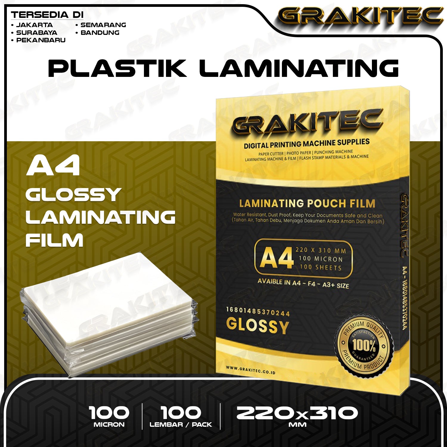 Plastik Laminating FIlm A4 / F4 / A3+ Glossy 100 MICRON Grakitec