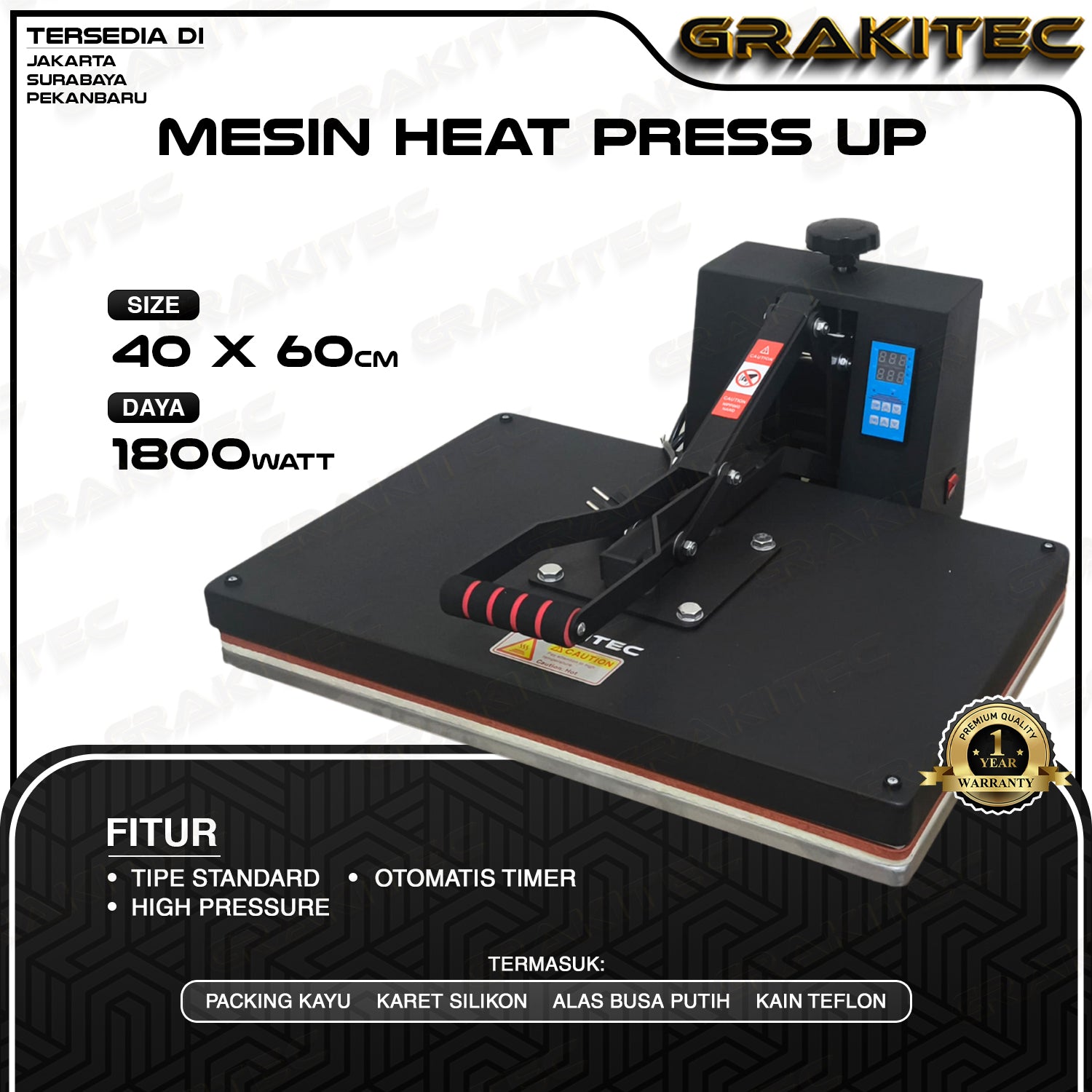 Mesin Press Sablon Kaos 40x60 Heat Press HIGH PRESSURE Premium untuk , Bag, Puzzle, Plat Aluminium, Bantal All Varian