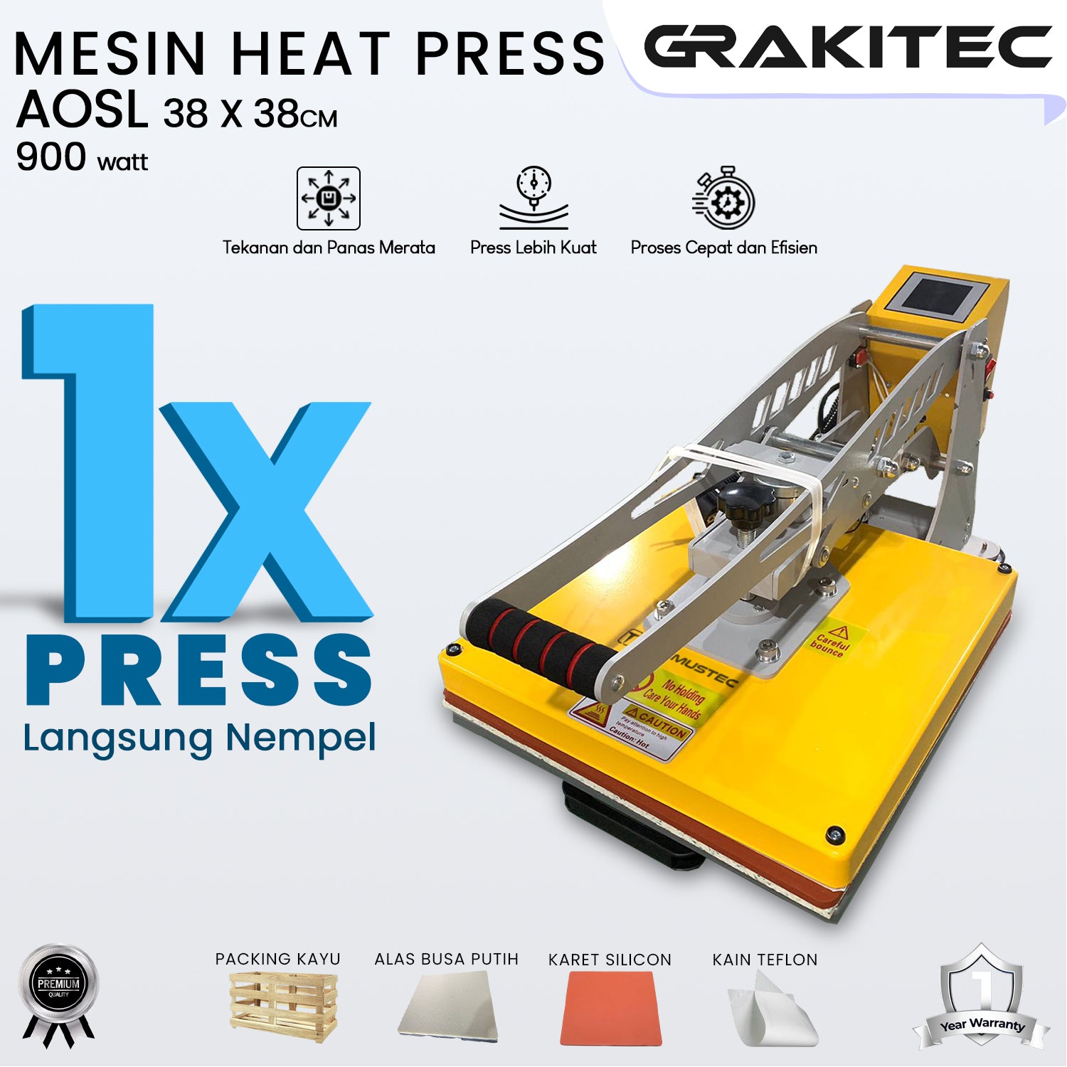 Mesin Press Sablon Kaos 38x38 900 Watt AOSL OTOMATIS Auto Open