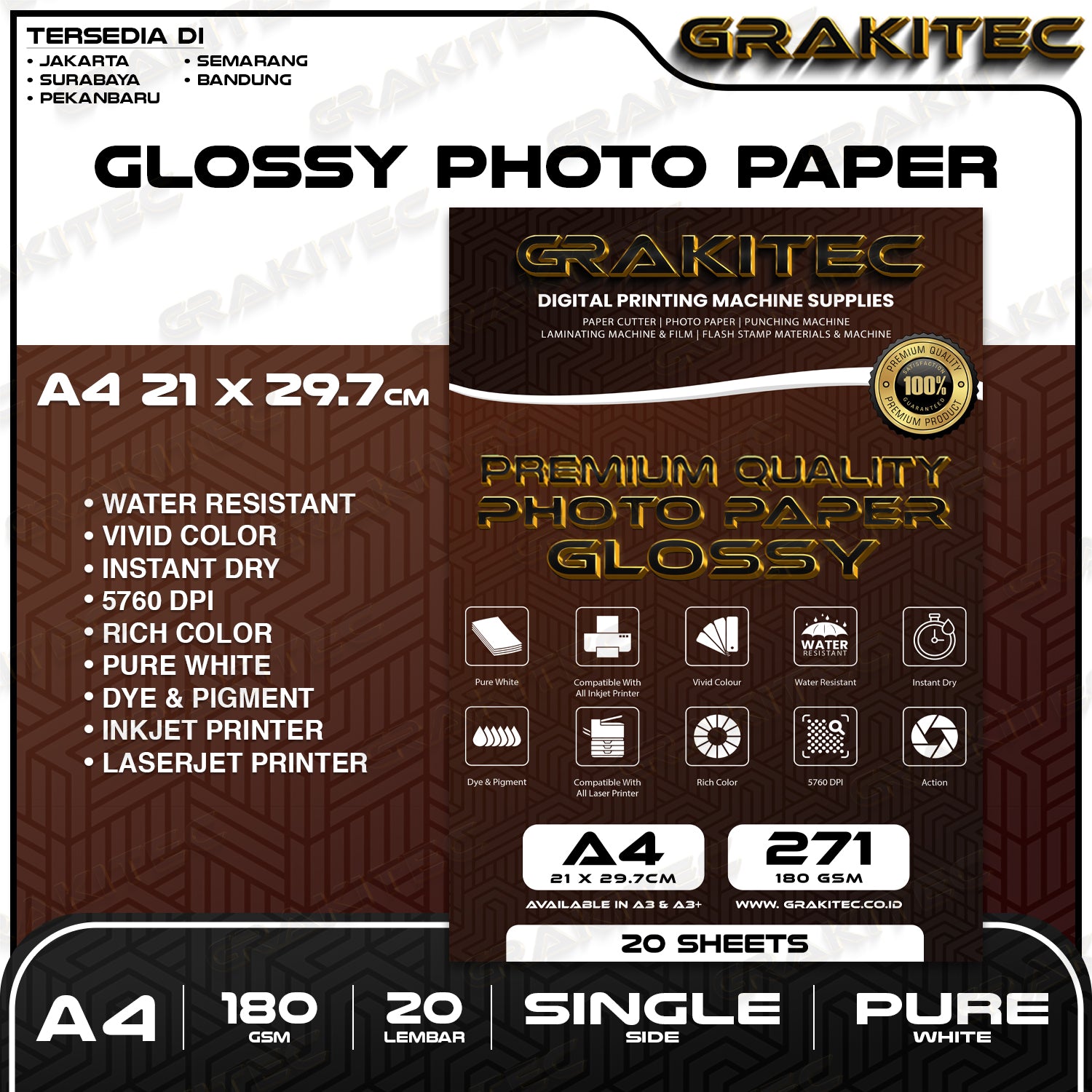 Kertas Foto Glossy A4 - GRAKITEC Premium Photo Glossy Paper A4 260, 230, 200, 180, 120 GSM