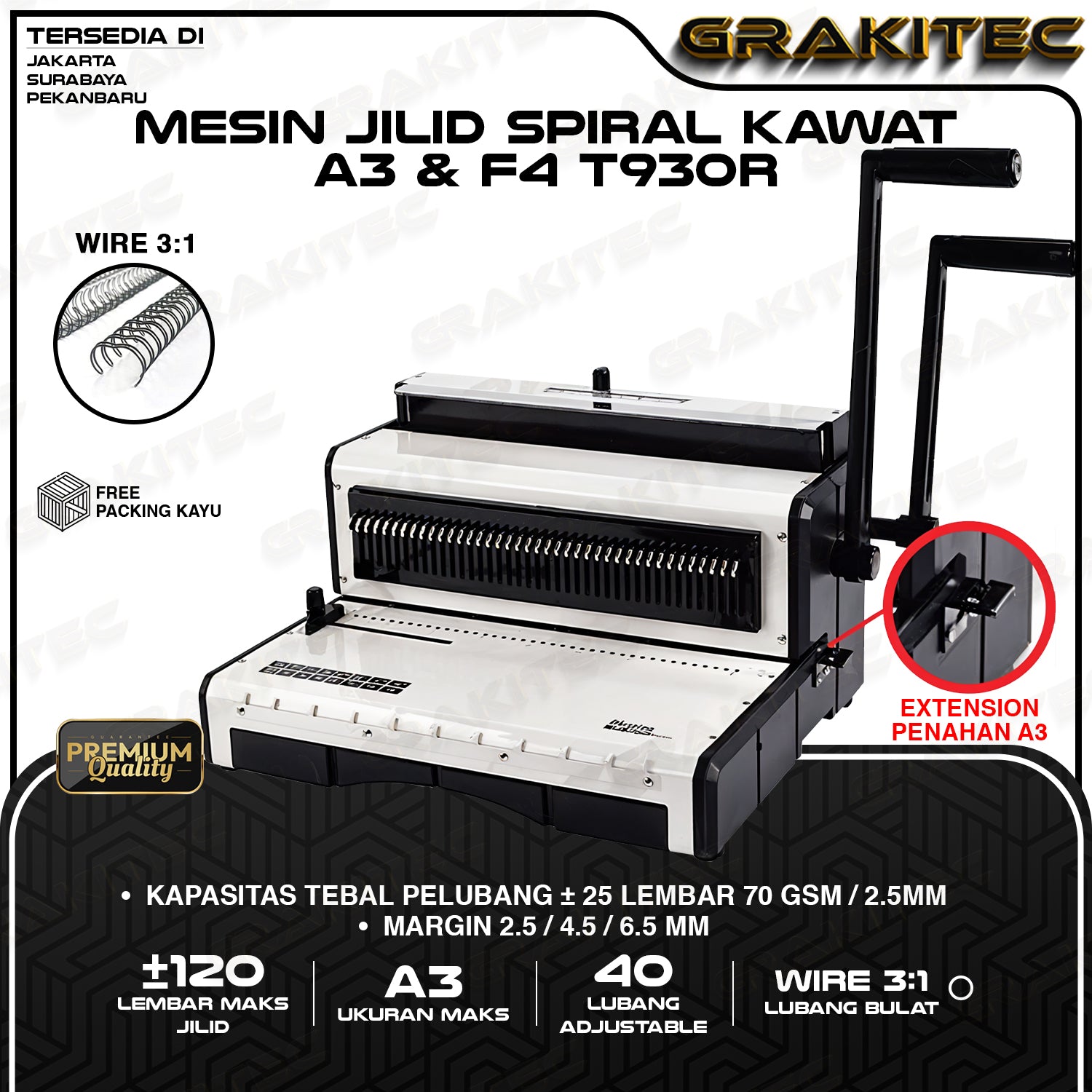 Mesin Jilid Spiral Kawat F4 & A3 T930R Lubang Bulat 3:1 Premium Grakitec Bisa Untuk Kalender Buku Dan Lain nya Not Origin Gemet Kenko Joyko But Grakitec