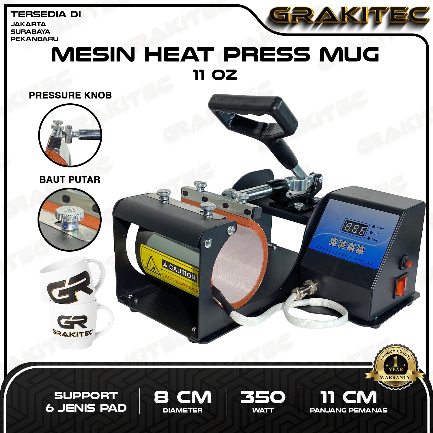 Mesin  Press Tumbler / Mug 11 Oz Gelas - Premium Digital Mug Heat Press Sablon Sublim Grakitec