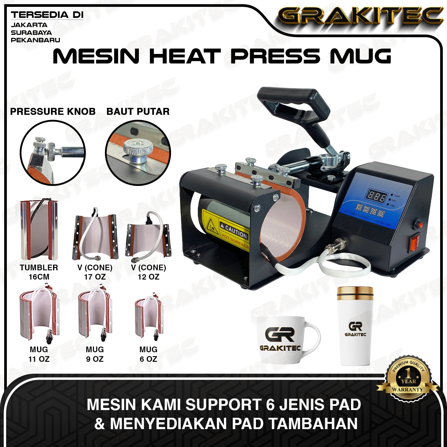 Mesin  Press Tumbler / Mug 11 Oz Gelas - Premium Digital Mug Heat Press Sablon Sublim Grakitec