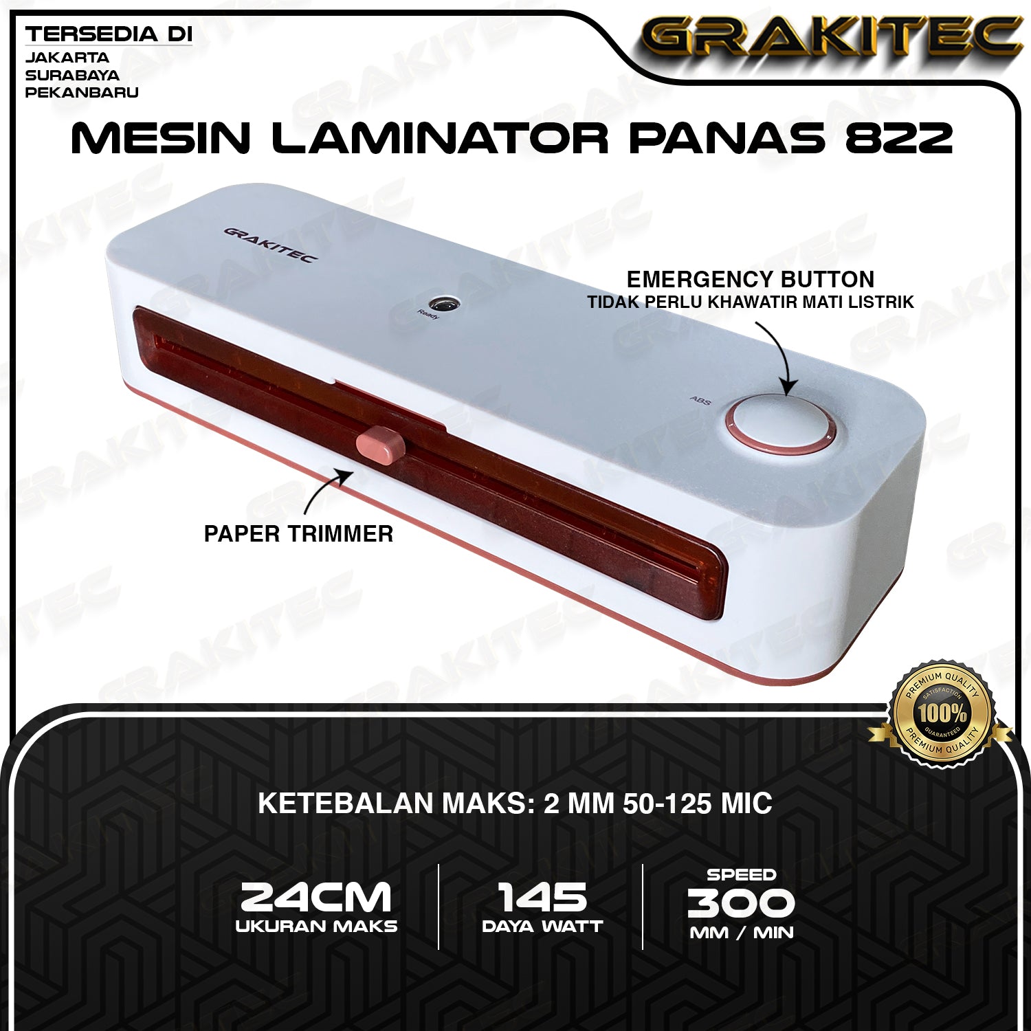 Mesin Laminating A4/F4 4in1 (230mm) 821/822/825 Fitur Combo Laminating + Paper Trimmer + Emergency Button