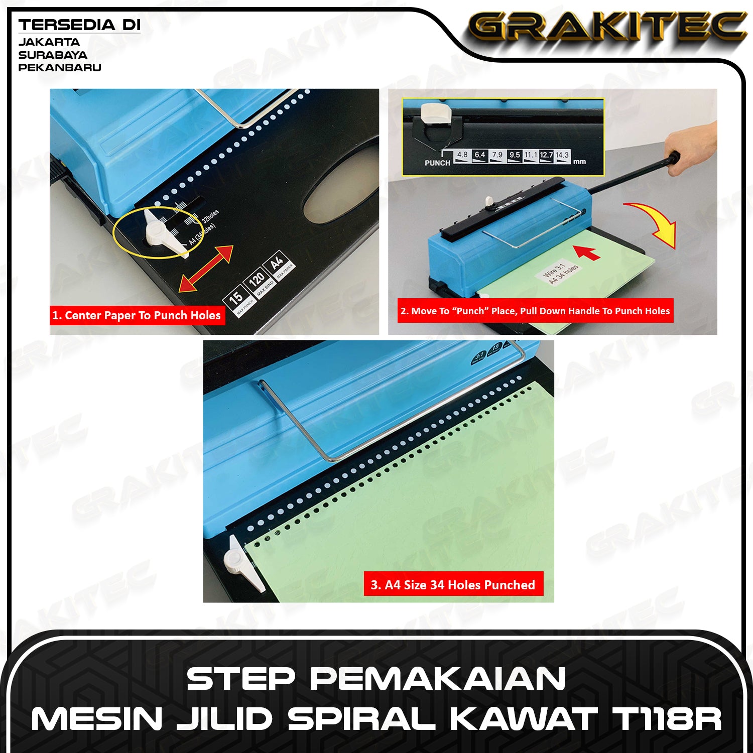 Mesin Jilid Spiral Kawat A4 T118R / TD-13 / TD-130 (BAHAN MESIN LOGAM BESI) Grakitec