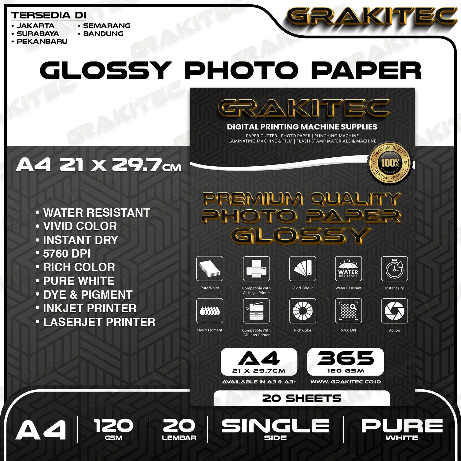 Kertas Foto Glossy A4 - GRAKITEC Premium Photo Glossy Paper A4 260, 230, 200, 180, 120 GSM