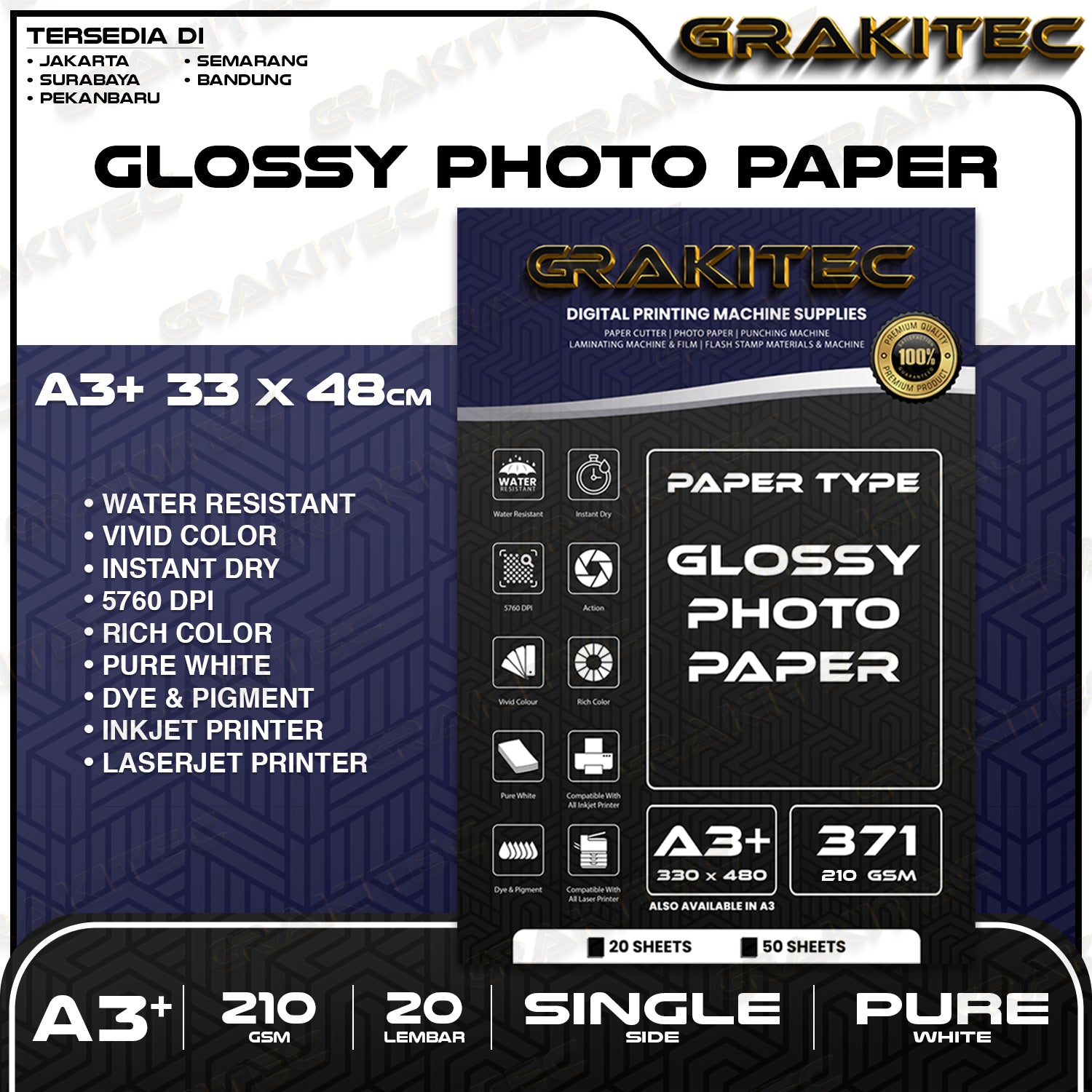 Kertas Foto Glossy A3 / A3+ - Grakitec Premium Photo Glossy Paper 260, 230, 200