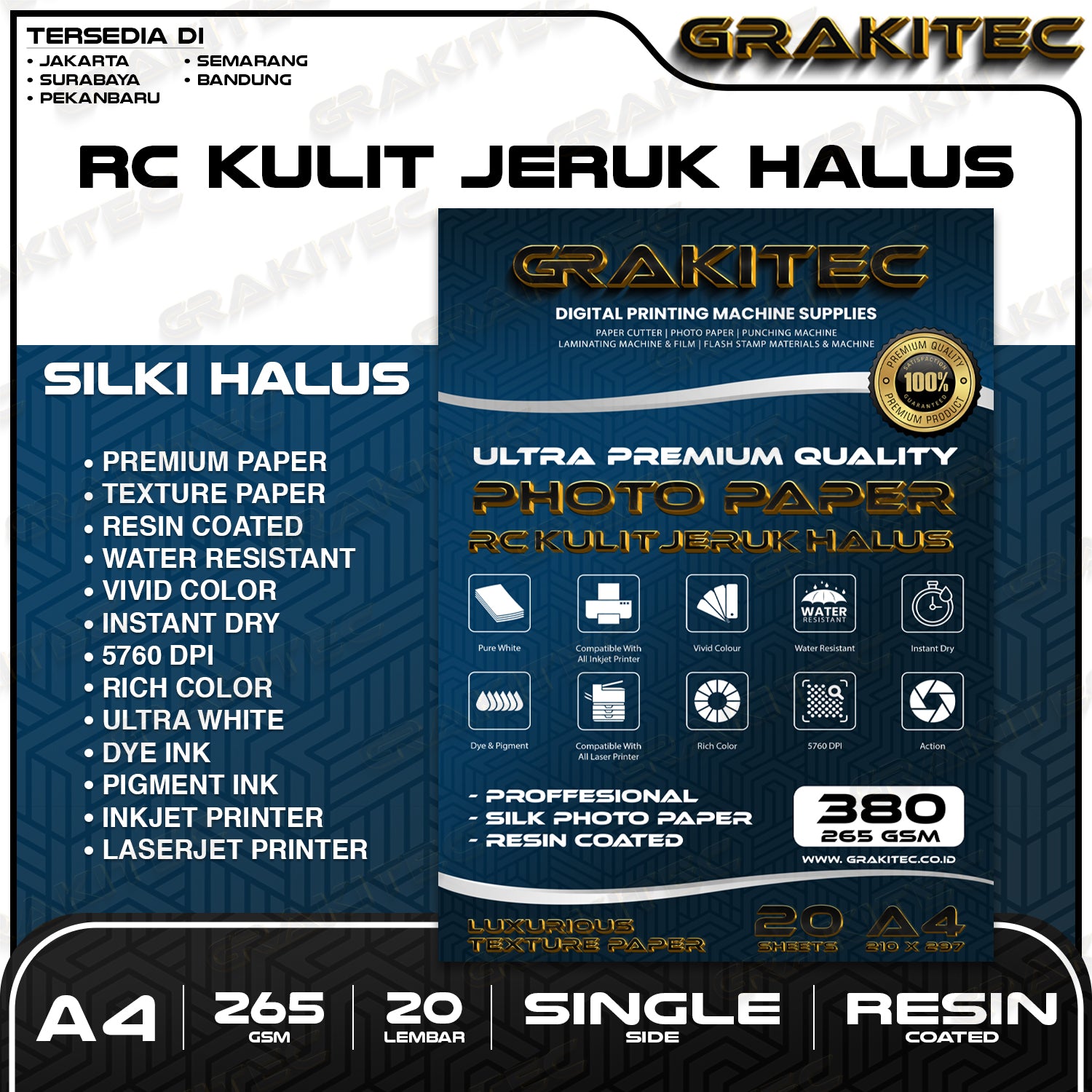 Kertas Foto Silki Texture A4 Professional Silki, Glossy Photo Paper 265 A4, Motif Kulit Jeruk Halus, Canvas, Kulit Jeruk Kasar/ Luster Resin Coated