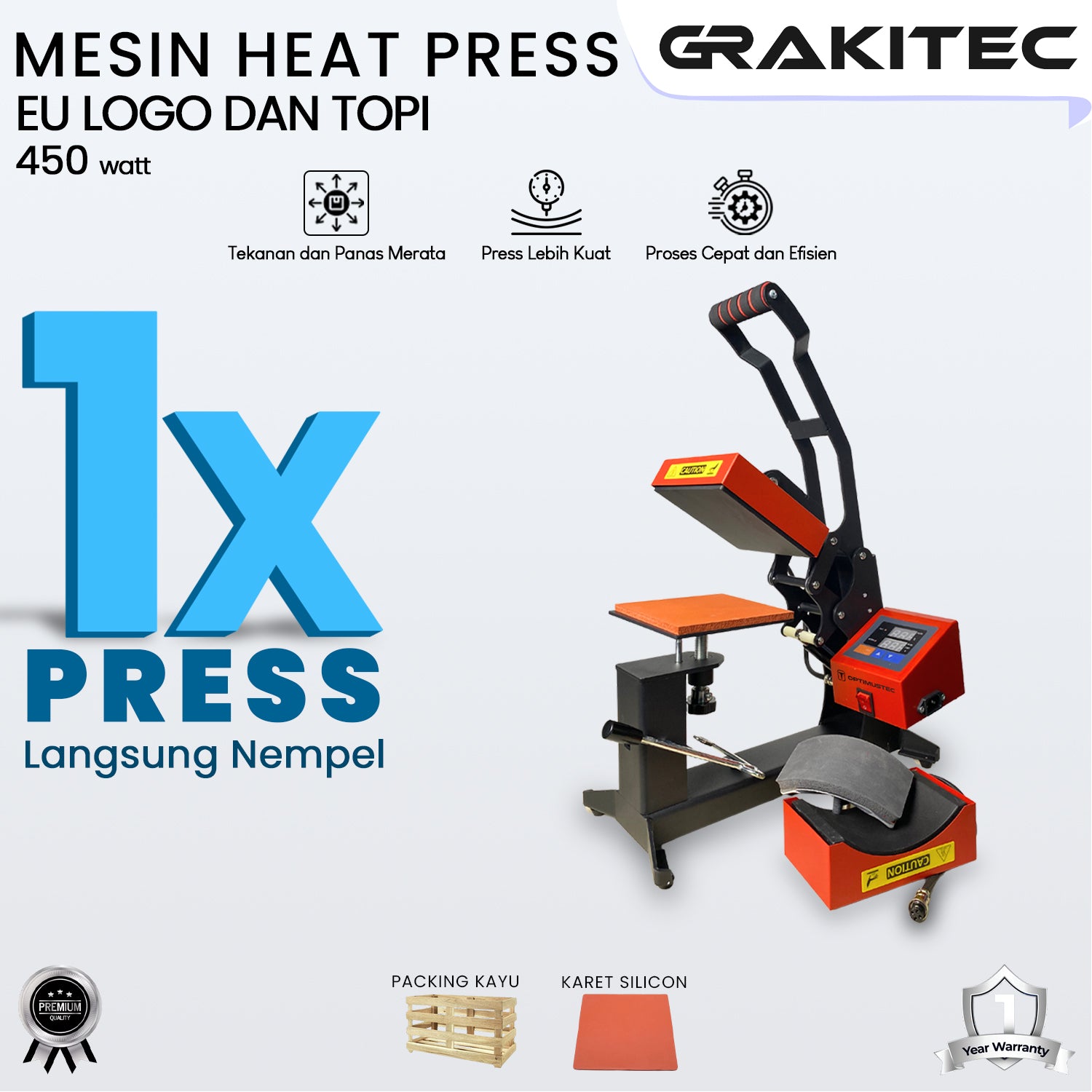 Mesin Press Sablon Mini EU Logo Label 15x15 cm & Press Sablon Topi Premium -  2in1