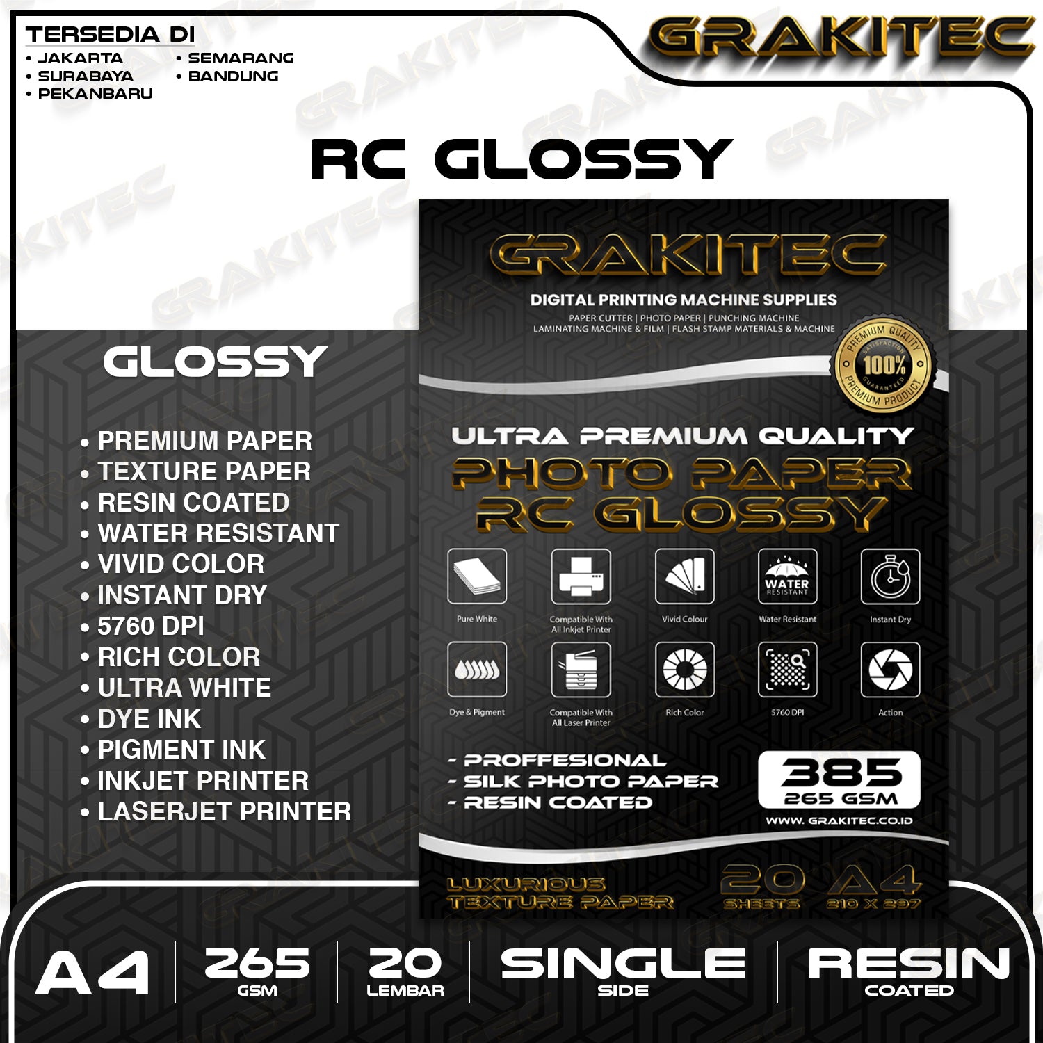 Kertas Foto Silki Texture A4 Professional Silki, Glossy Photo Paper 265 A4, Motif Kulit Jeruk Halus, Canvas, Kulit Jeruk Kasar/ Luster Resin Coated