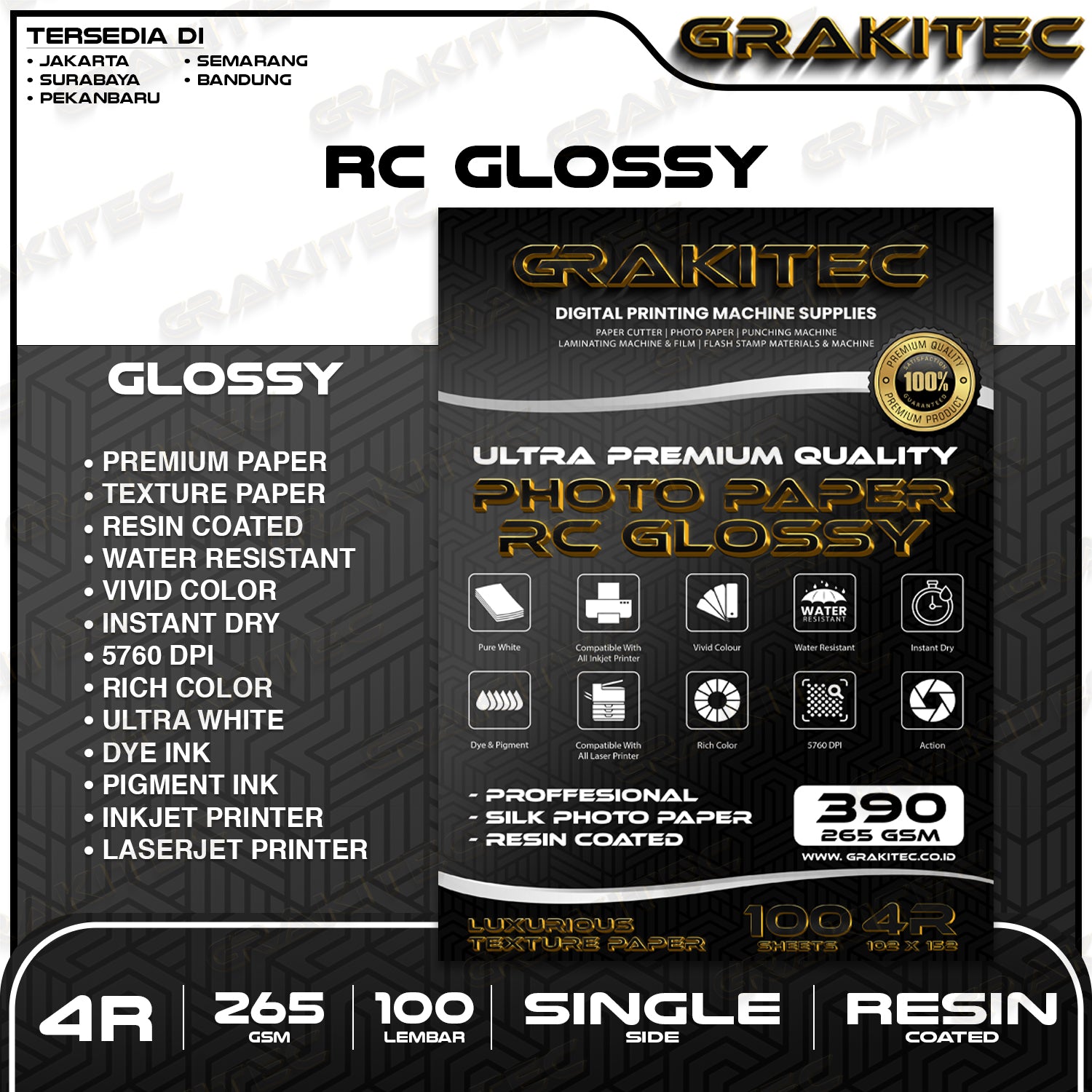 Kertas Foto SilkI 4R isi 100 Lembar Doff Kulit Jeruk Professional Silki Texture , RC Glossy Photo Paper, Doff Halus, Canvas, Doff Kasar / Luster Resin Coated Grakitec