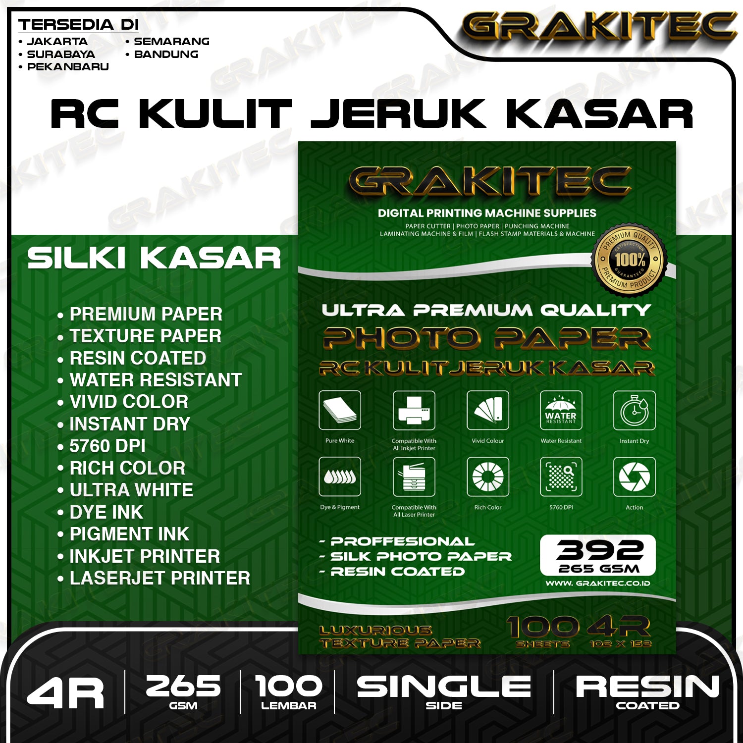 Kertas Foto SilkI 4R isi 100 Lembar Doff Kulit Jeruk Professional Silki Texture , RC Glossy Photo Paper, Doff Halus, Canvas, Doff Kasar / Luster Resin Coated Grakitec