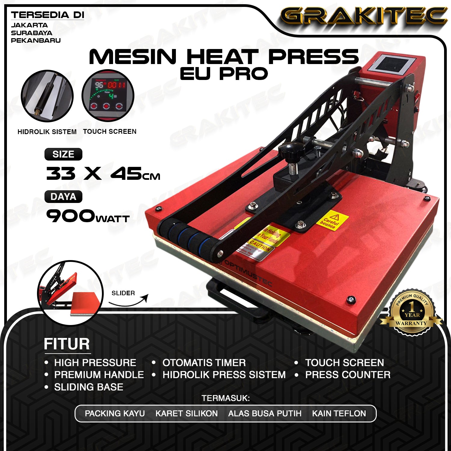 Mesin Press Sablon Kaos 33x45 A3+ EU PRO Sliding Heat Press Super High Pressure , Long Handle Sablon Kaos, Bag, Puzzle, Plat Aluminium