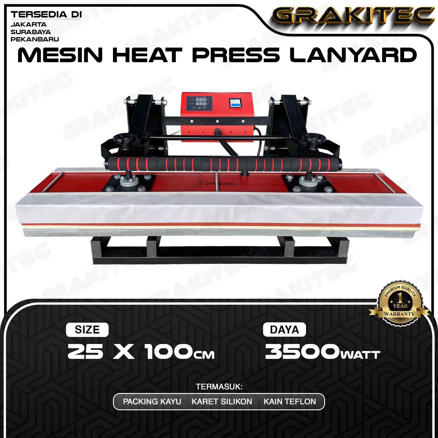 Mesin Press Lanyard + Roller 25x100 cm 1800 Watt Double Heater -  Tali Lanyard Name Tag Mesin Sablon
