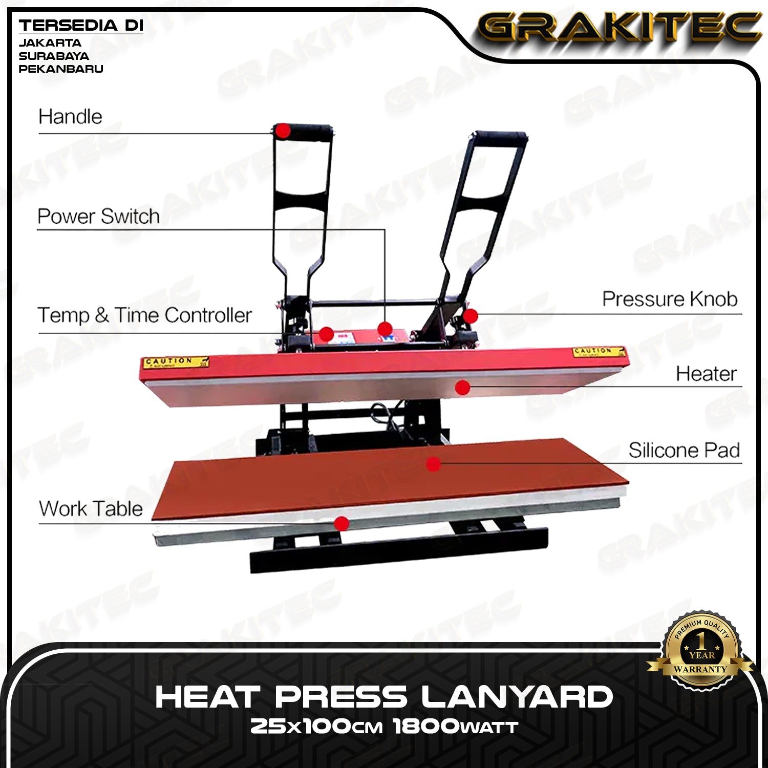 Mesin Press Lanyard + Roller 25x100 cm 1800 Watt Double Heater -  Tali Lanyard Name Tag Mesin Sablon