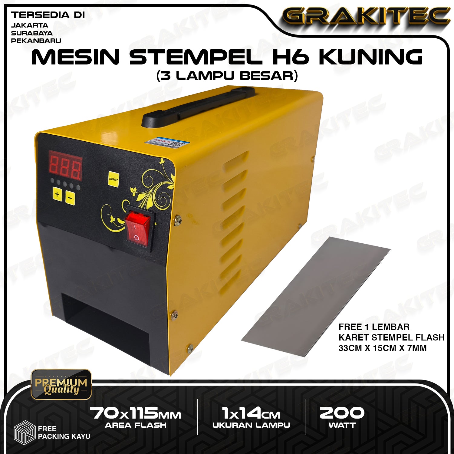Grakitec Mesin Stempel H6 Kuning 3 Lampu - 1x Flash Jadi