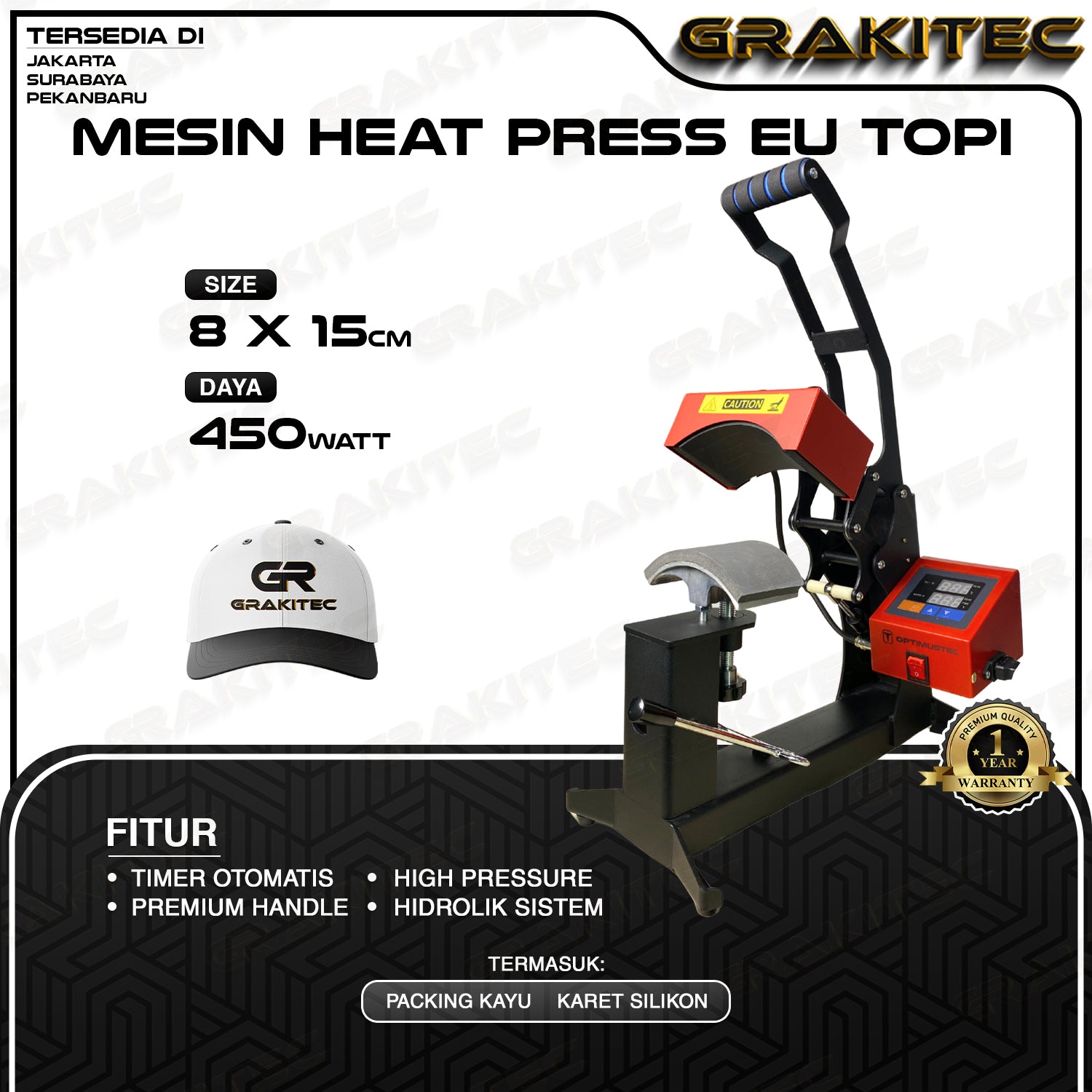 Mesin Press Sablon Mini EU Logo Label 15x15 cm & Press Sablon Topi Premium -  2in1 CAP & LOGO HEAT PRESS untuk press kaos, Logo, Kerah Topi