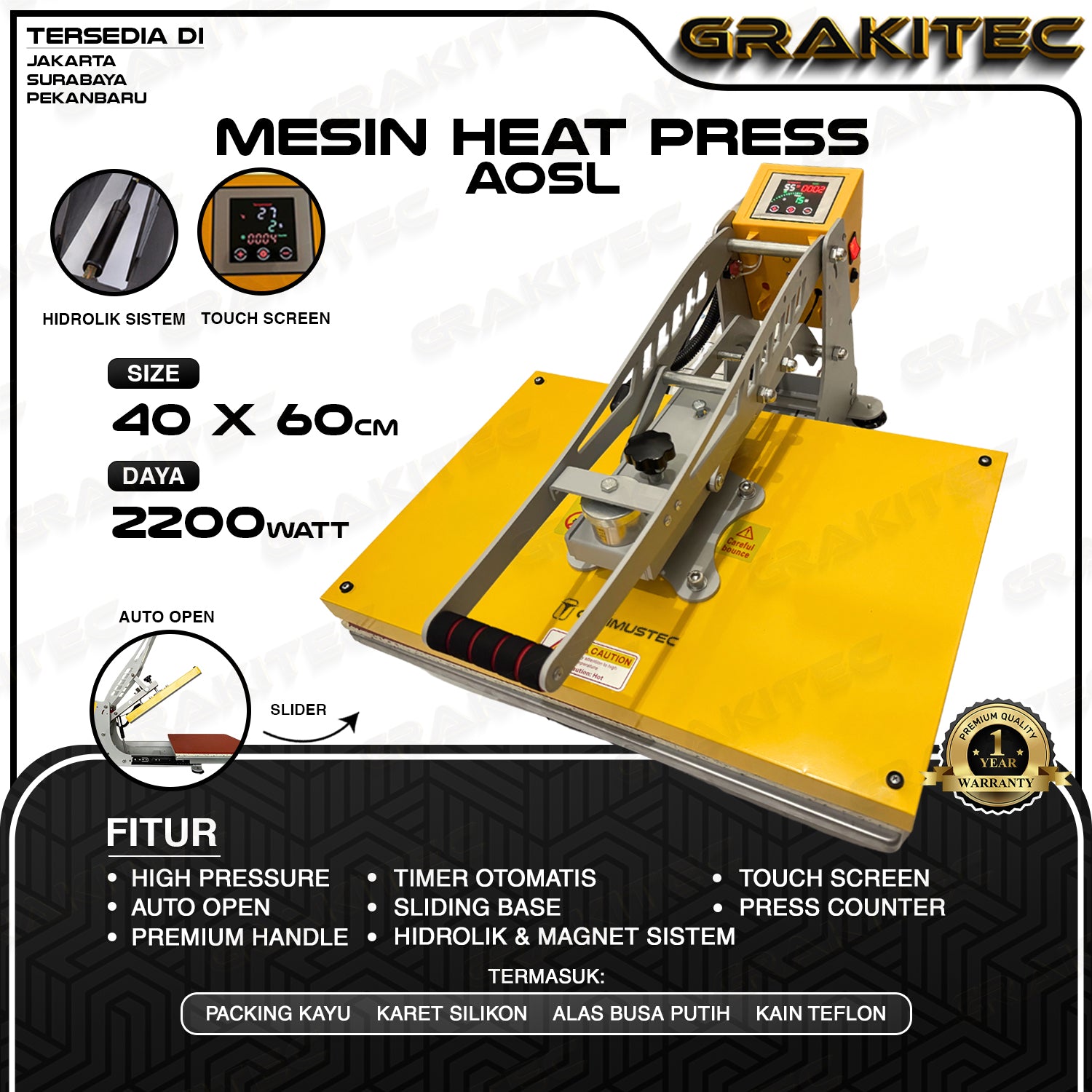 Mesin Press Sablon Kaos 40x60 Heat Press HIGH PRESSURE Premium untuk , Bag, Puzzle, Plat Aluminium, Bantal All Varian