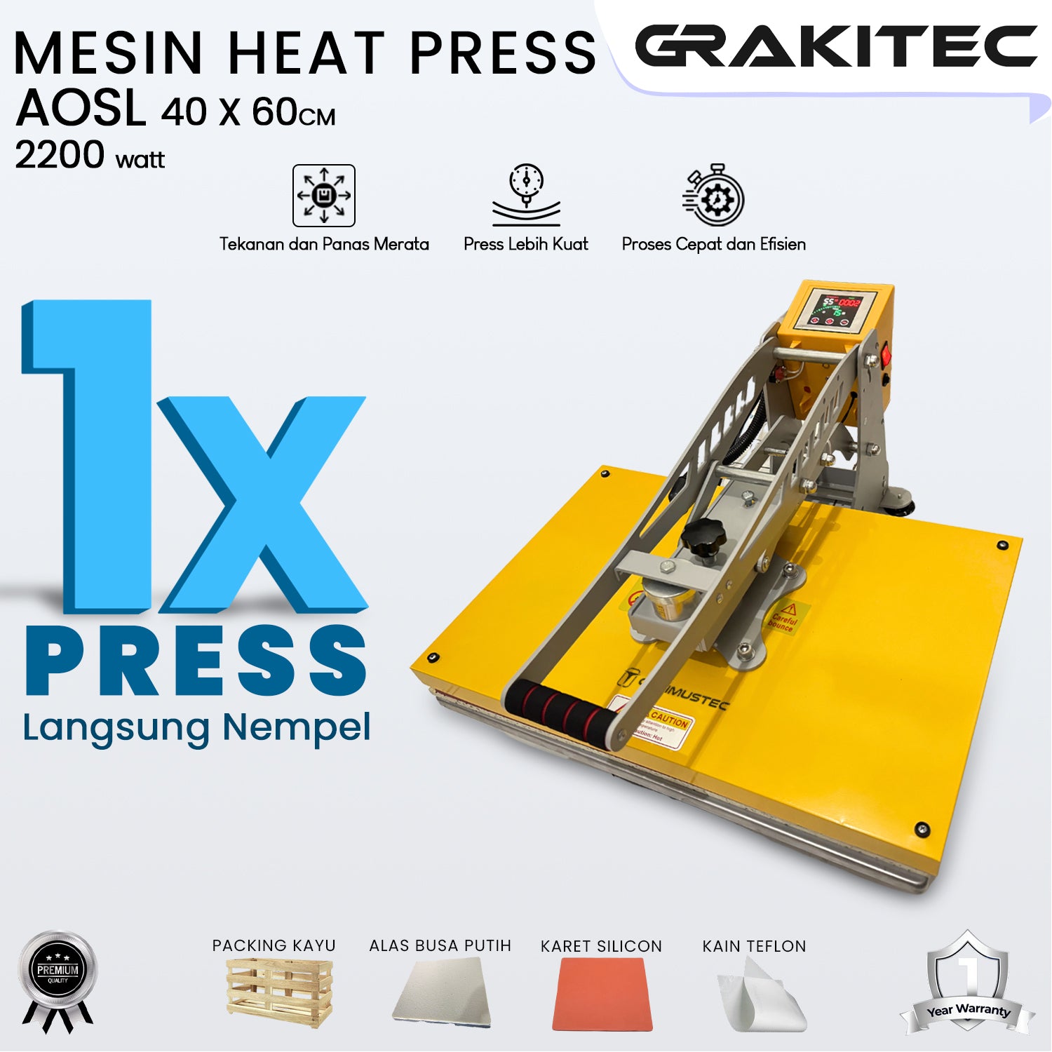 Mesin Press Sablon Kaos 40x60 Heat Press All Varian