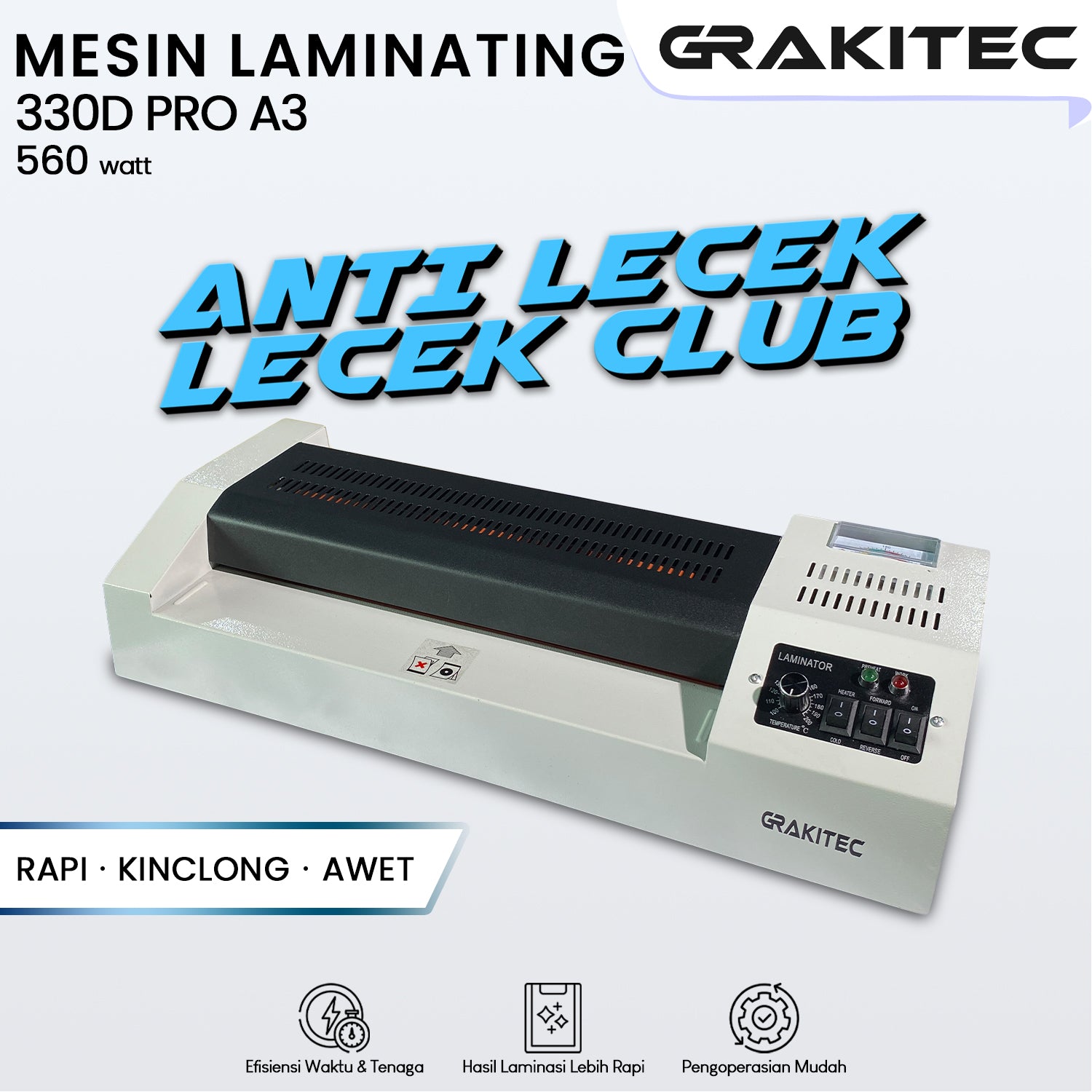 Mesin Laminating A3 330mm Laminator GRAKITEC 330D + Handle