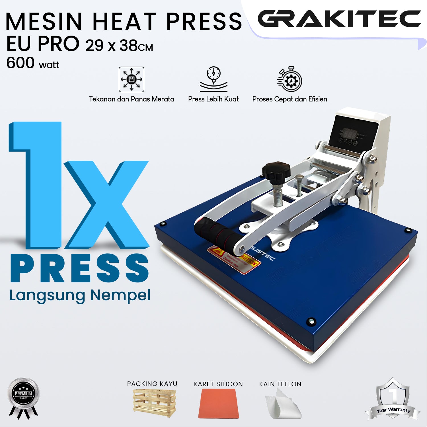 Mesin Press Sablon Kaos 29x38 600 Watt Sliding EU PRO
