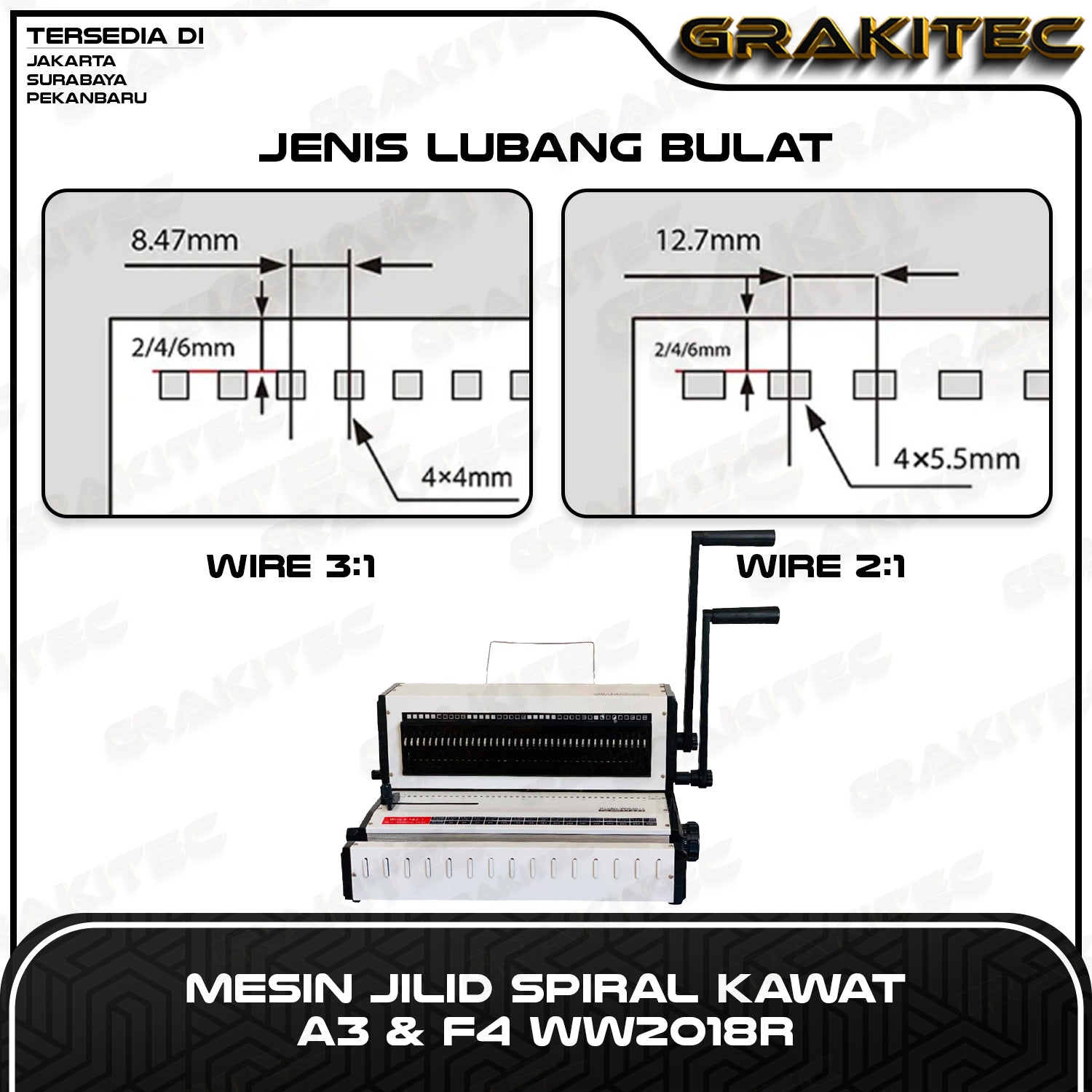 Mesin Jilid Spiral Kawat WW2018R 3:1 & 2:1  F4 & A3 Lubang Bulat  Premium GRAKITEC Bisa Untuk Kalender Buku Dan Lain nya