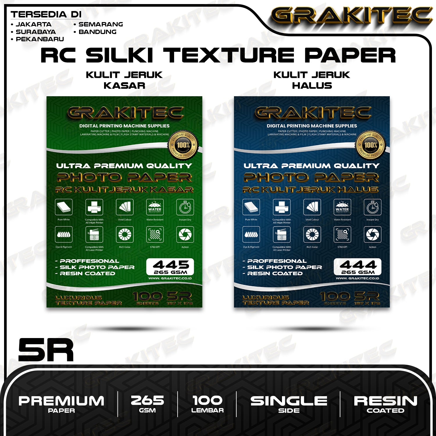 Kertas Foto Silki 5R isi 100 Lembar Texture Kulit Jeruk Doff  Professional Silki, RC Glossy Photo Paper,Doff Halus, Canvas, Doff Kasar / Luster Resin Coated Grakitec