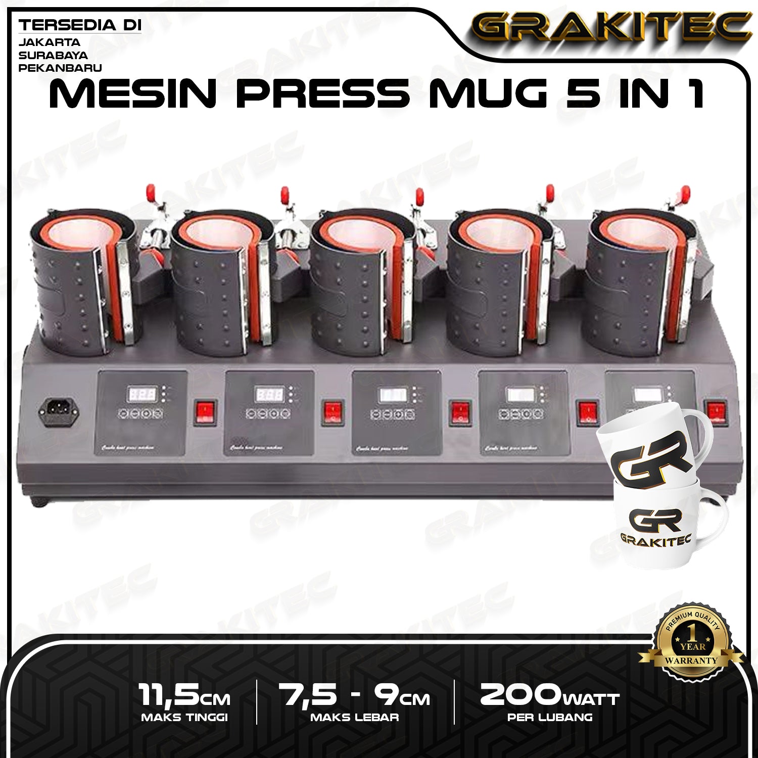 MESIN  PRESS MUG 5 LUBANG 11Oz Sablon Sublim MUG Grakitec