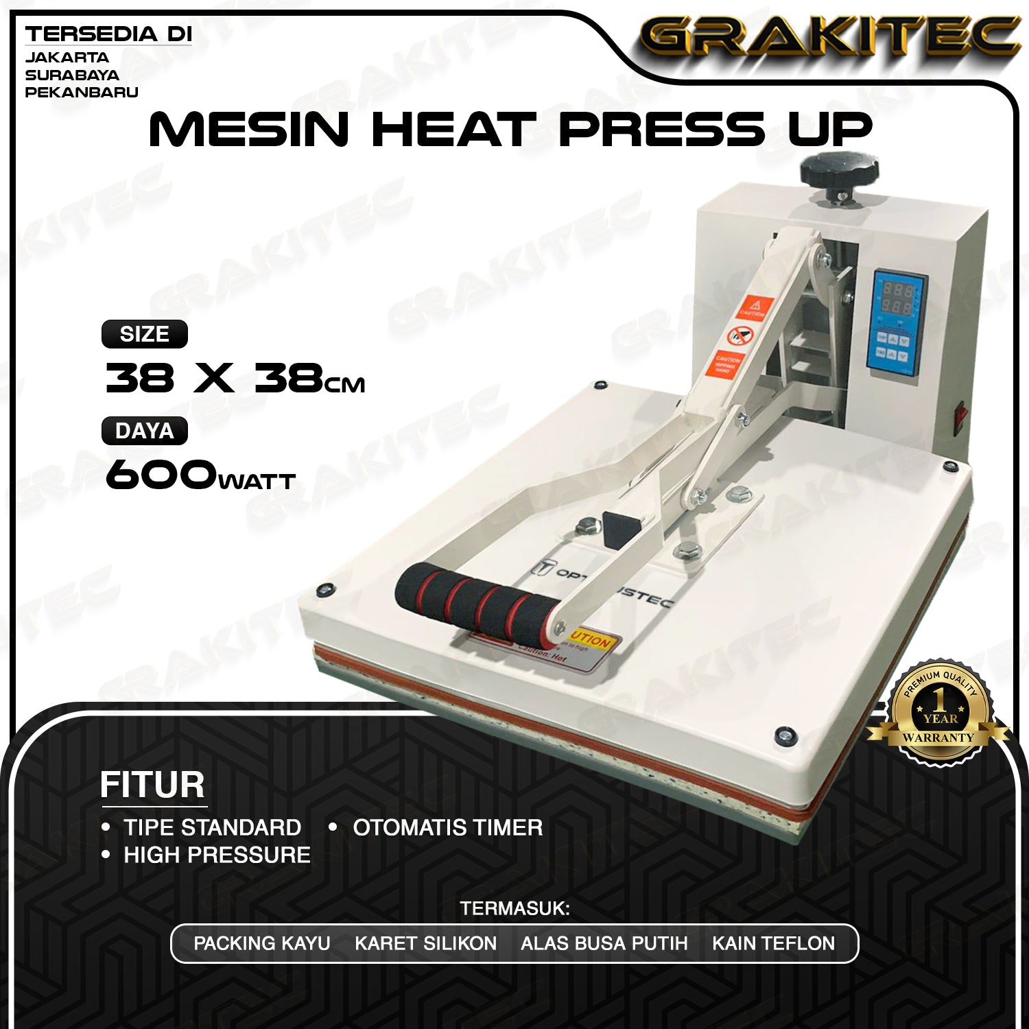 Mesin Press Sablon Kaos 38x38 600 Watt  Heat Press HIGH PRESSURE (ALAS ALUMINIUM + KARET SILIKON ASLI) Mesin Sablon untuk Kaos,Bag,Puzzle,PlatAluminium,Bantal(DTG,DTF,Polyflex,Sublime,Transfer,Paper,Platisol,Rubber) all varian