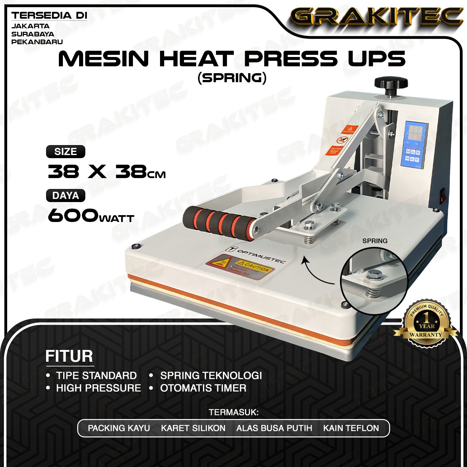 Mesin Press Sablon Kaos 38x38 600 Watt  Heat Press HIGH PRESSURE (ALAS ALUMINIUM + KARET SILIKON ASLI) Mesin Sablon untuk Kaos,Bag,Puzzle,PlatAluminium,Bantal(DTG,DTF,Polyflex,Sublime,Transfer,Paper,Platisol,Rubber) all varian