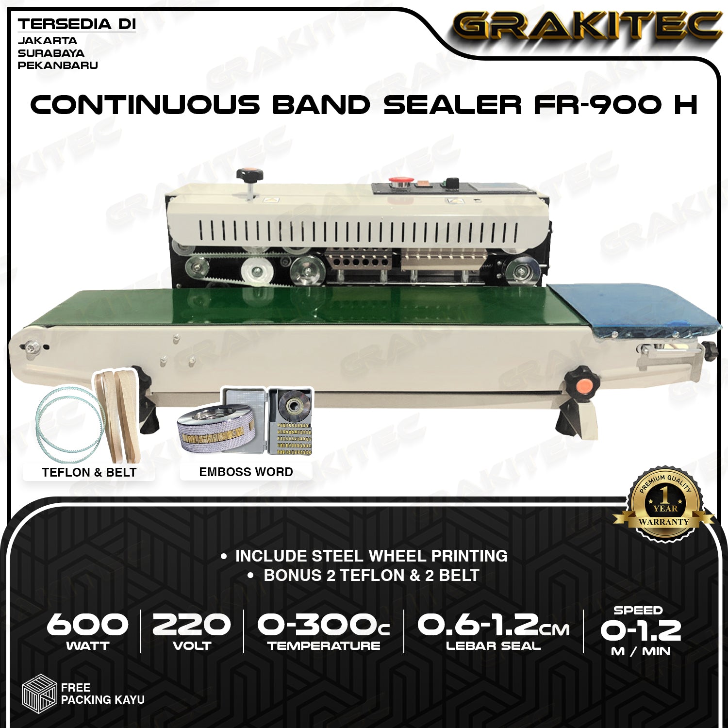 Continuous Band Sealer FR-900 Vertikal Horizontal Mesin Segel Plastik / Aluminium Foil / Spanduk Banner Grakitec