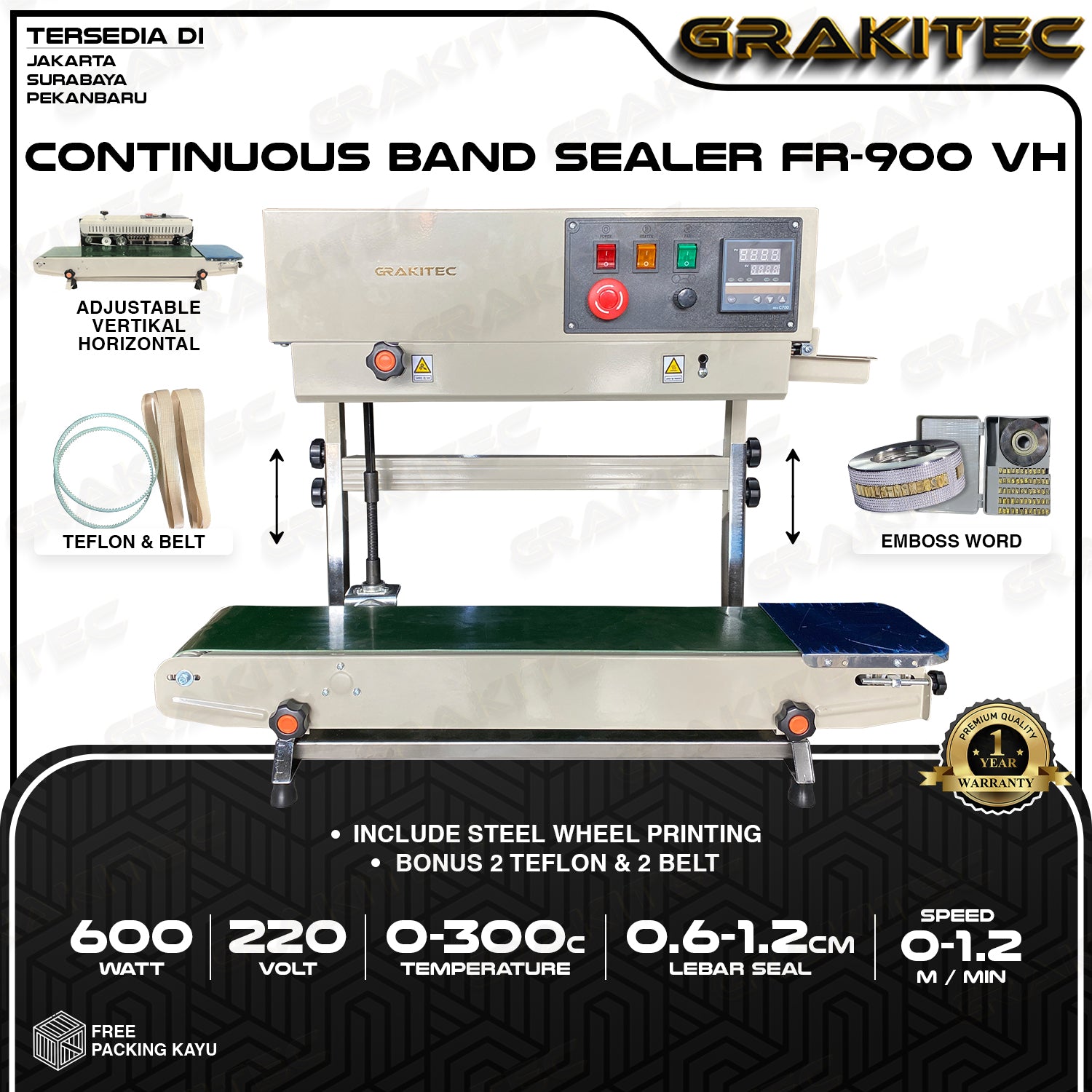 Continuous Band Sealer FR-900 Vertikal Horizontal Mesin Segel Plastik / Aluminium Foil / Spanduk Banner Grakitec