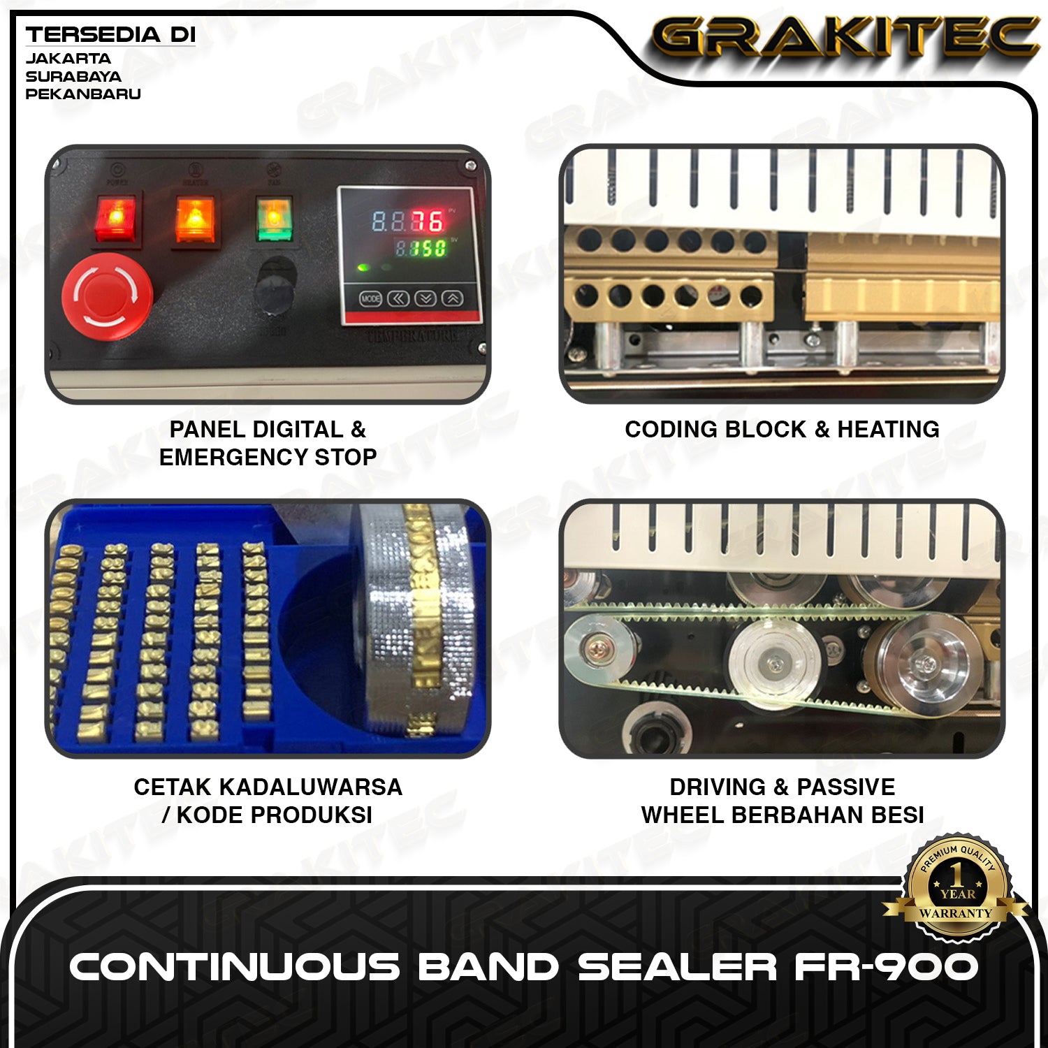 Continuous Band Sealer FR-900 Vertikal Horizontal Mesin Segel Plastik / Aluminium Foil / Spanduk Banner Grakitec