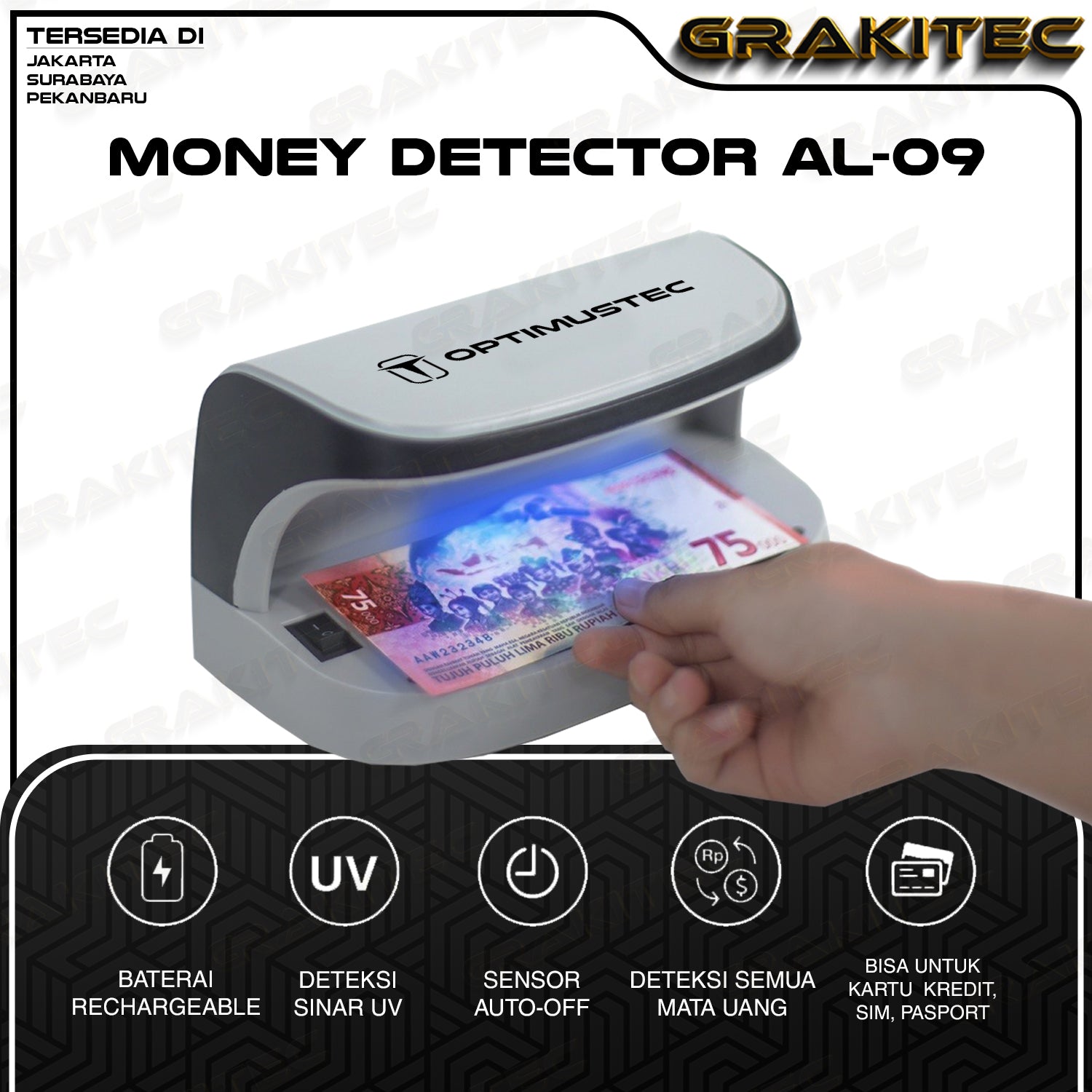 Money Detector - Alat Deteksi Uang Palsu Mesin Pendeteksi Fake Money AL-09