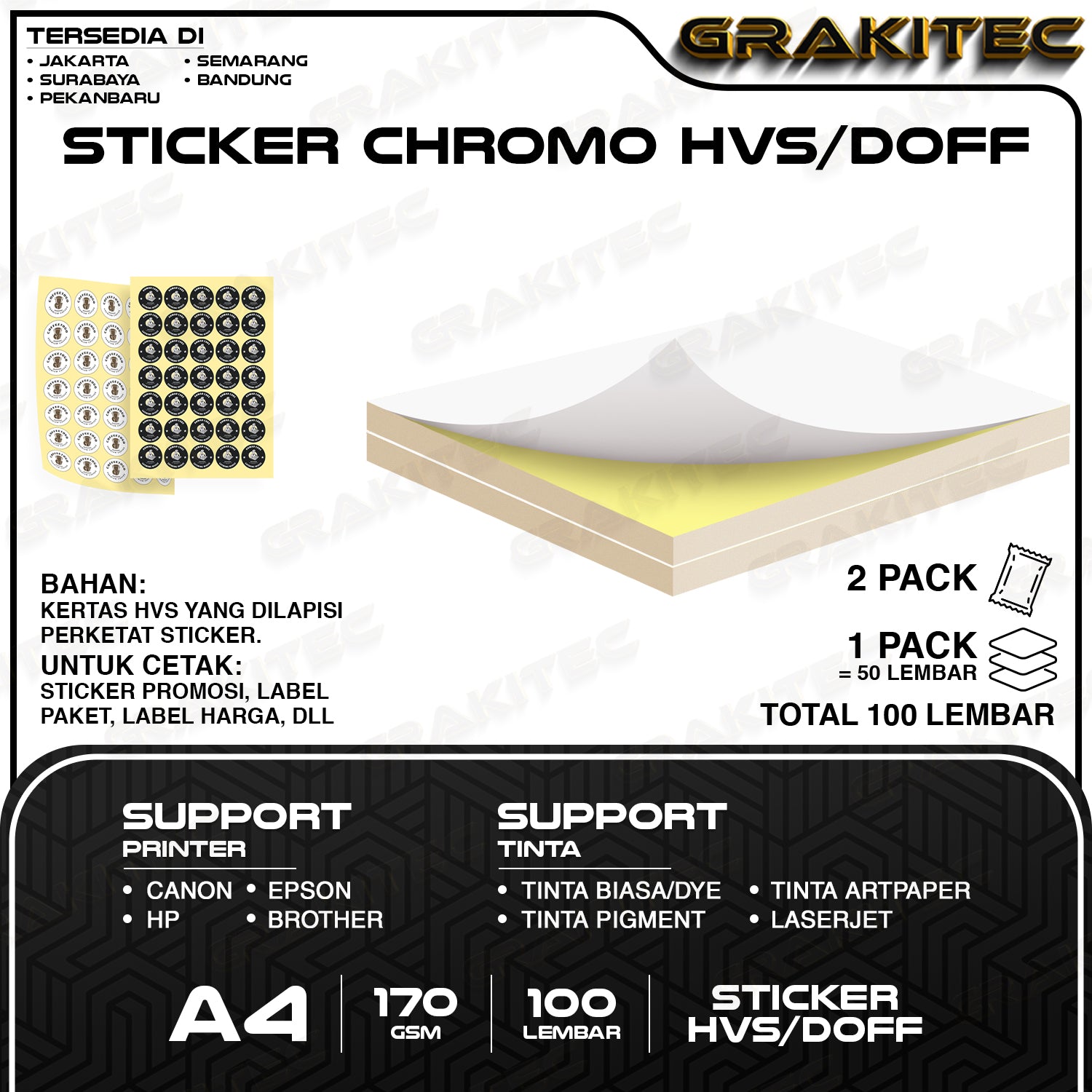Sticker Chromo A4 Glossy / Doff HVS  Stiker Kromo, bontak, CTS, Cast-coated Cromo Inkjet Laserjet