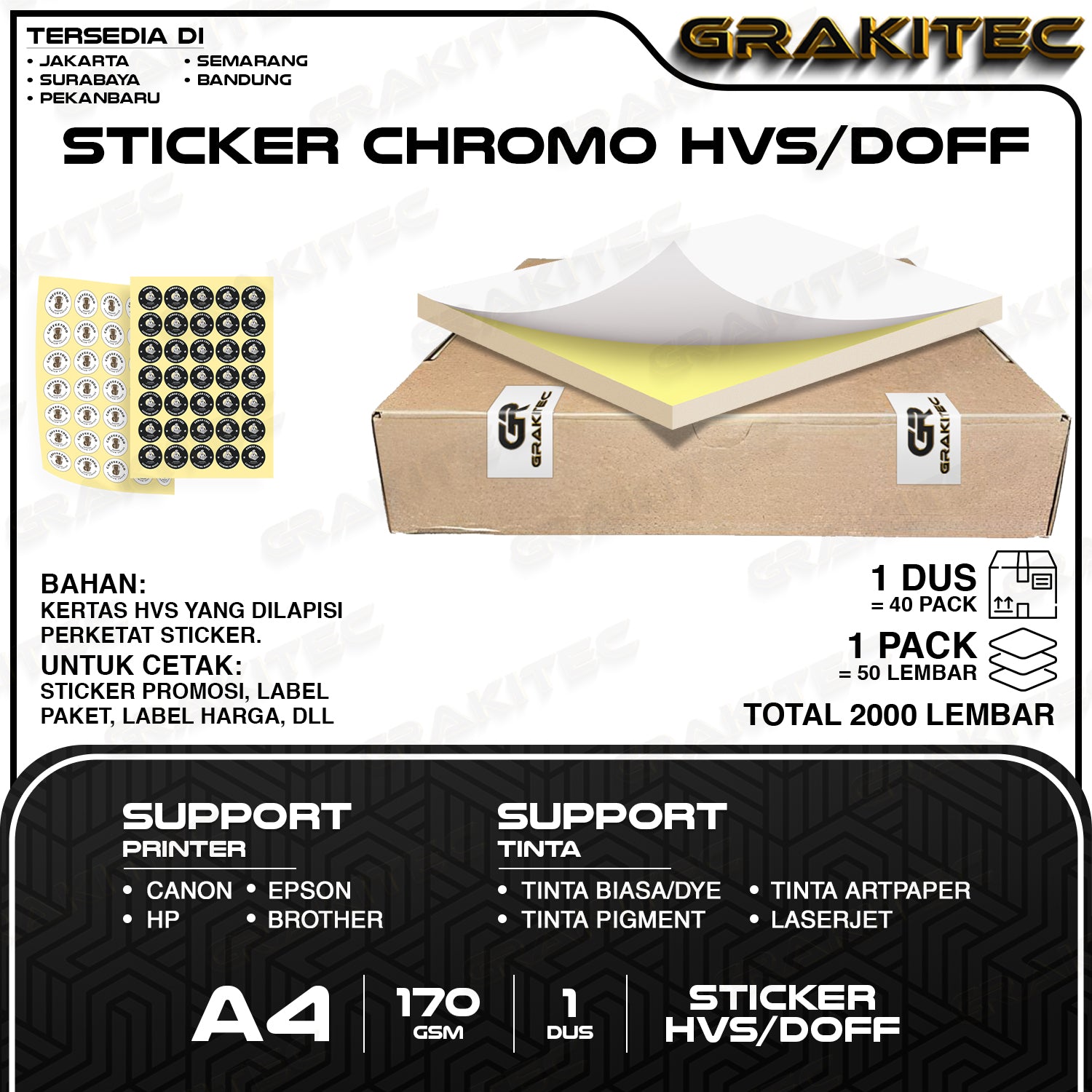 Sticker Chromo A4 Glossy / Doff HVS  Stiker Kromo, bontak, CTS, Cast-coated Cromo Inkjet Laserjet