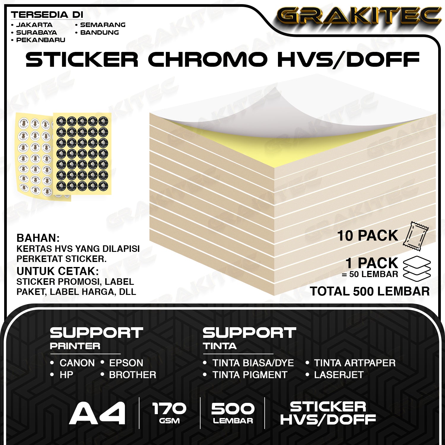Sticker Chromo A4 Glossy / Doff HVS  Stiker Kromo, bontak, CTS, Cast-coated Cromo Inkjet Laserjet
