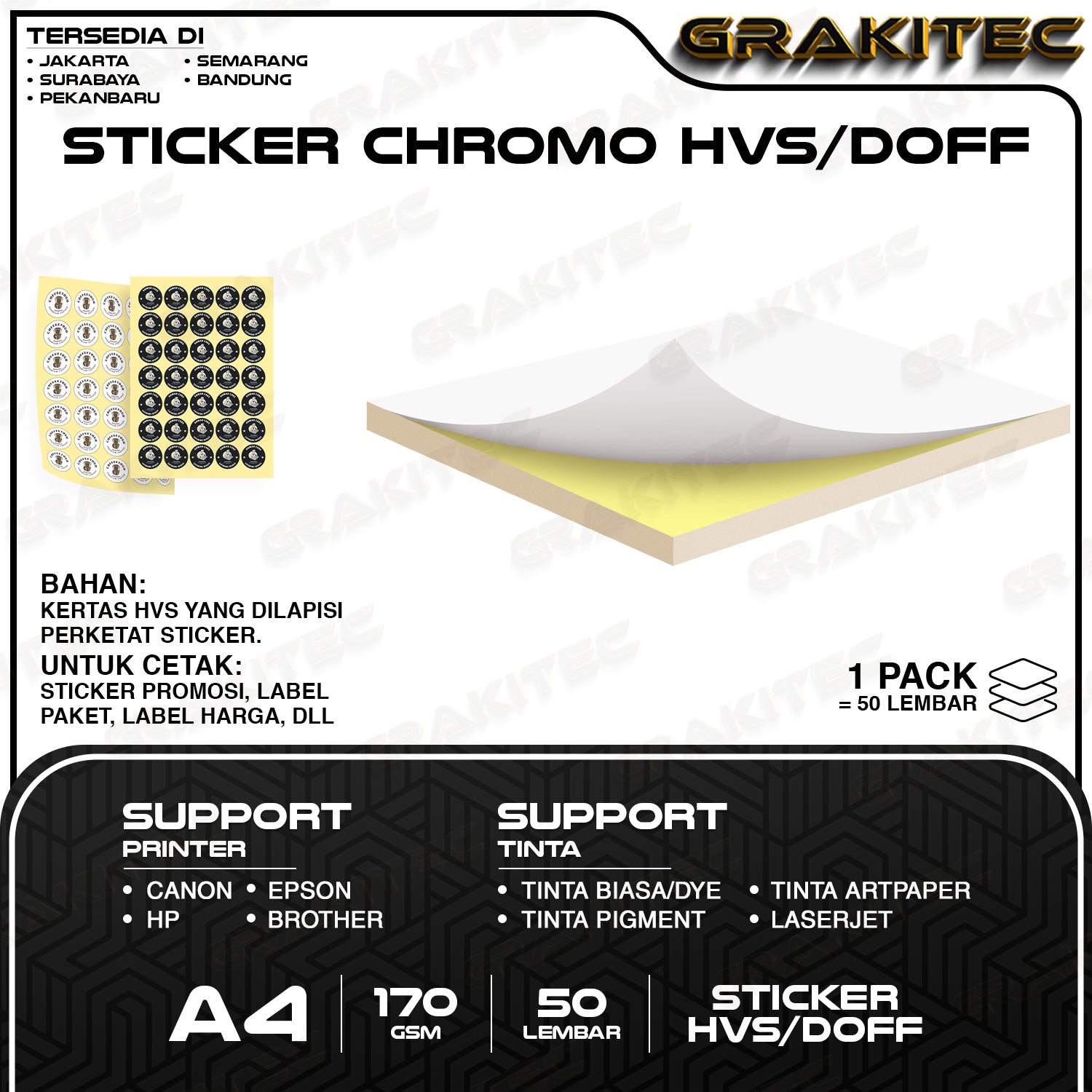 Sticker Chromo A4 Glossy / Doff HVS  Stiker Kromo, bontak, CTS, Cast-coated Cromo Inkjet Laserjet