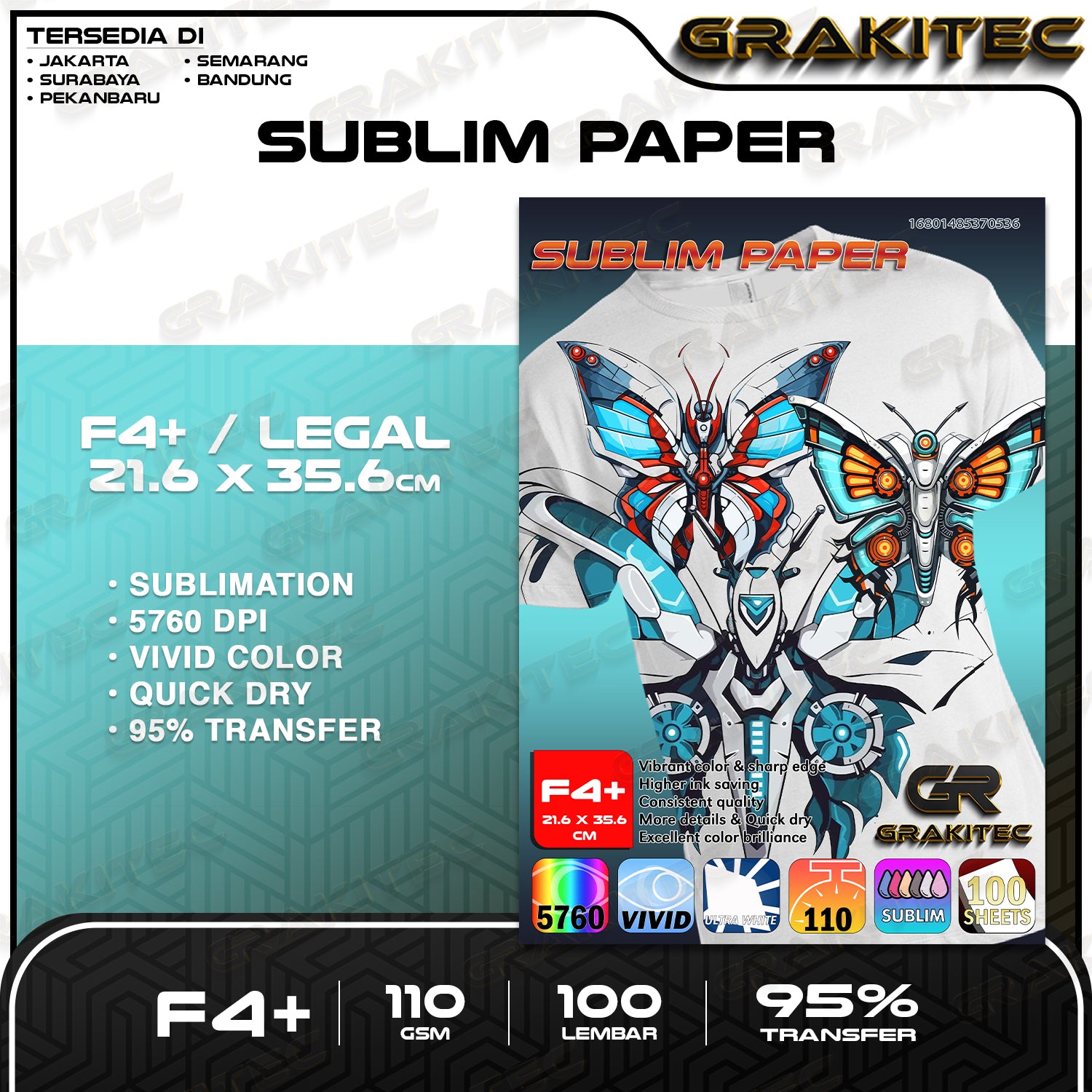 Kertas Sablon Sublim Transfer Paper isi 100 Lembar A4 / LEGAL F4+ / A3 110 Gsm - GRAKITEC Sublim Paper