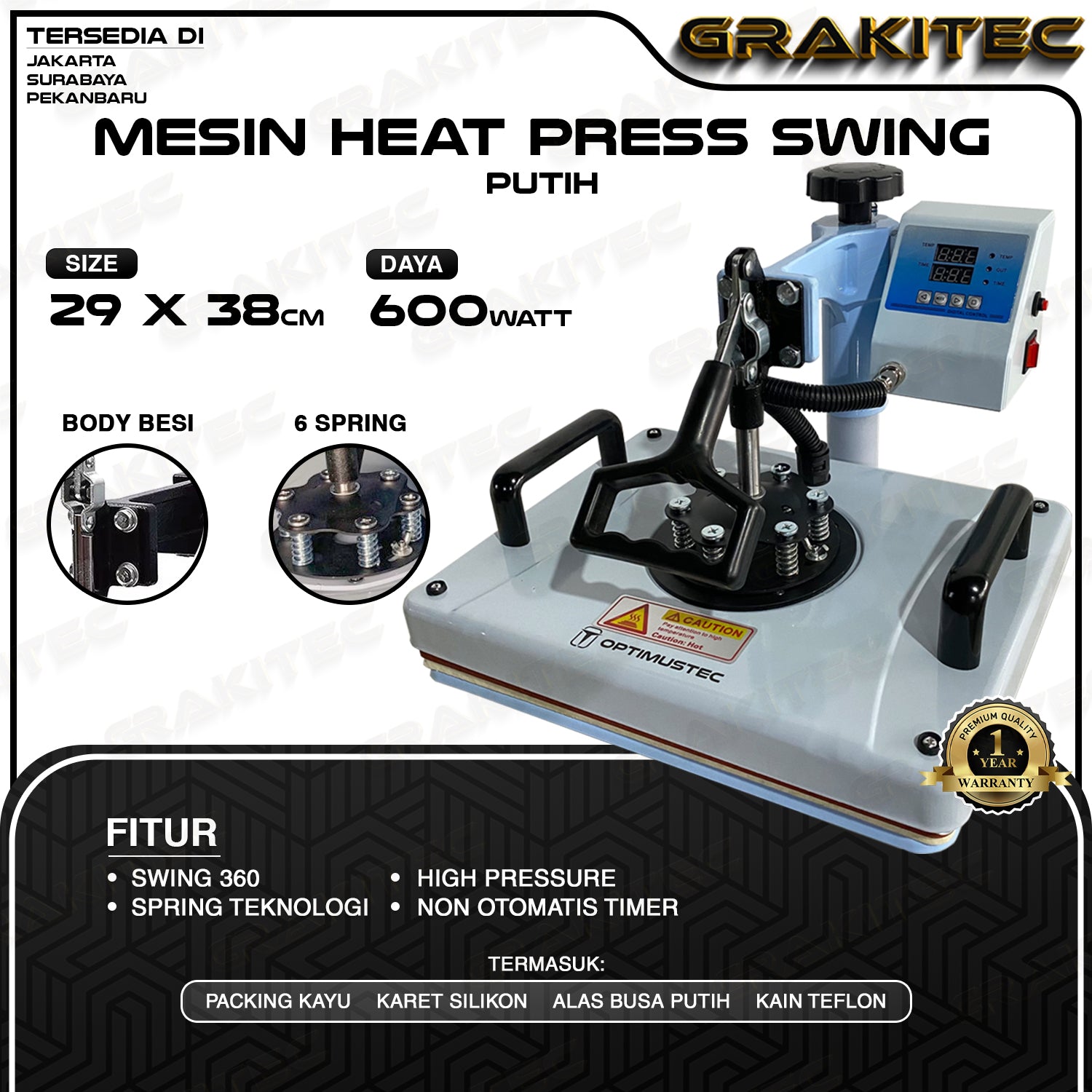 Mesin Press Sablon Kaos Swing 29x38 600 Watt Multifungsi  Combo All in One 3in1, 5in1, 9in1 Sliding - Kaos, Mug, Topi, dan Piring