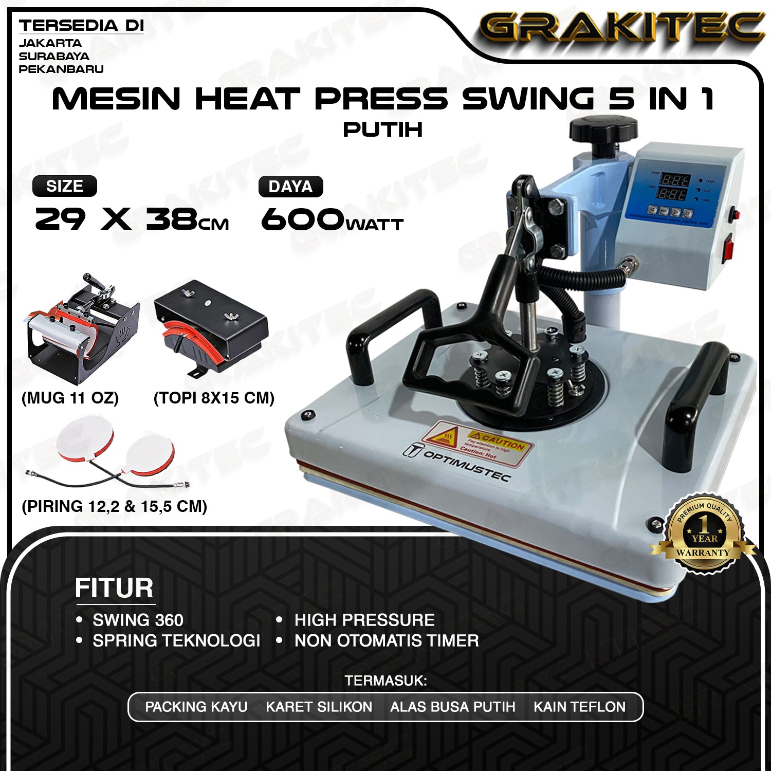 Mesin Press Sablon Kaos Swing 29x38 600 Watt Multifungsi  Combo All in One 3in1, 5in1, 9in1 Sliding - Kaos, Mug, Topi, dan Piring